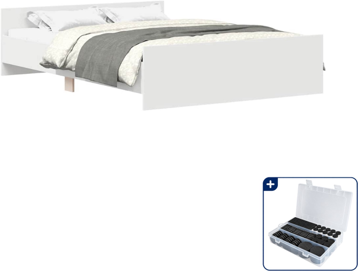 vidaXL bedframe met hoofd- en voeteneinde - 120 x 190 cm - wit - Inclusief antikrasvilt 177-delig Bruin