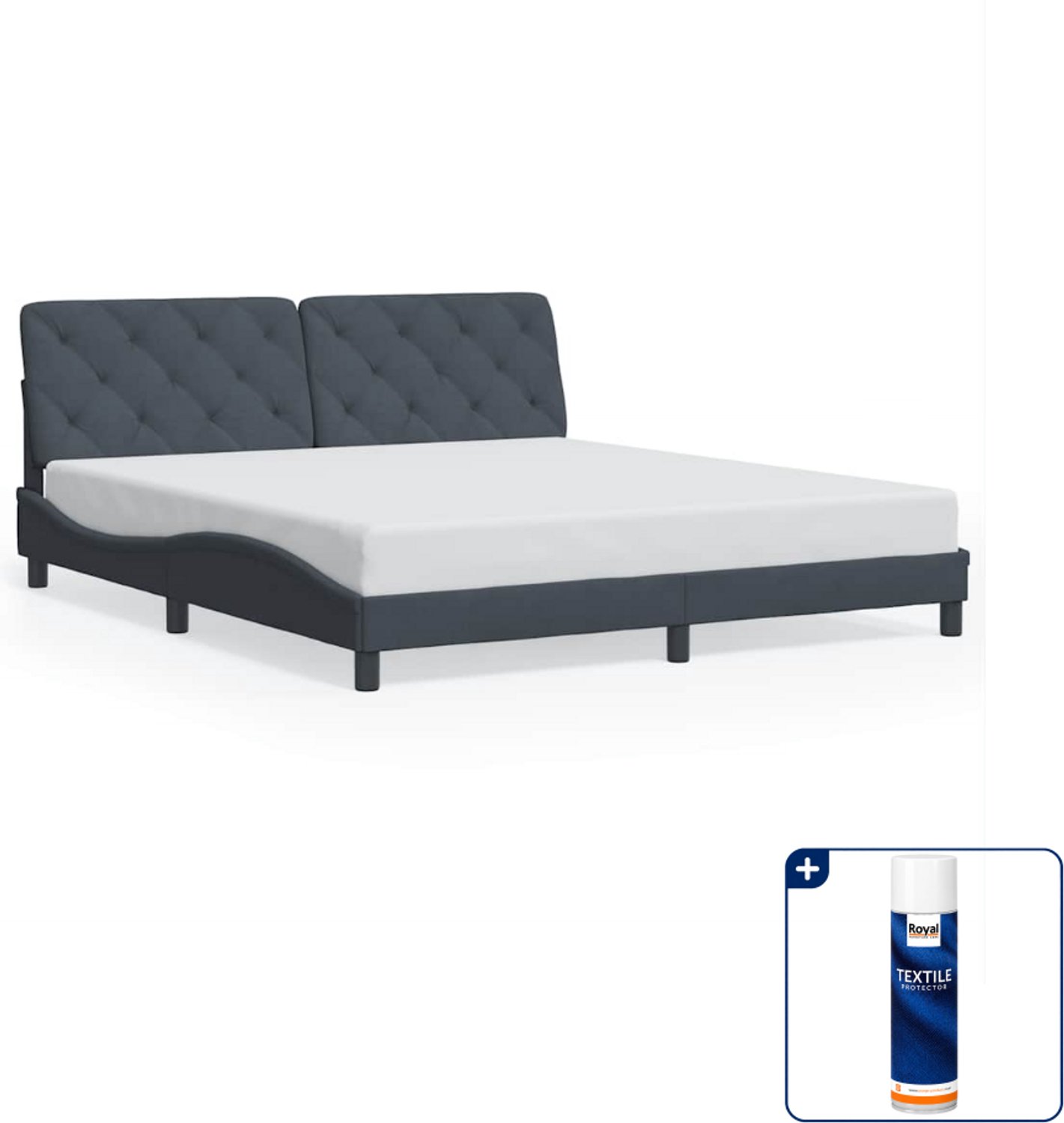 vidaXL Bedframe - Kingsize 180 x 200 cm - fluweel - donkergrijs - Inclusief textielbeschermer 500 ml