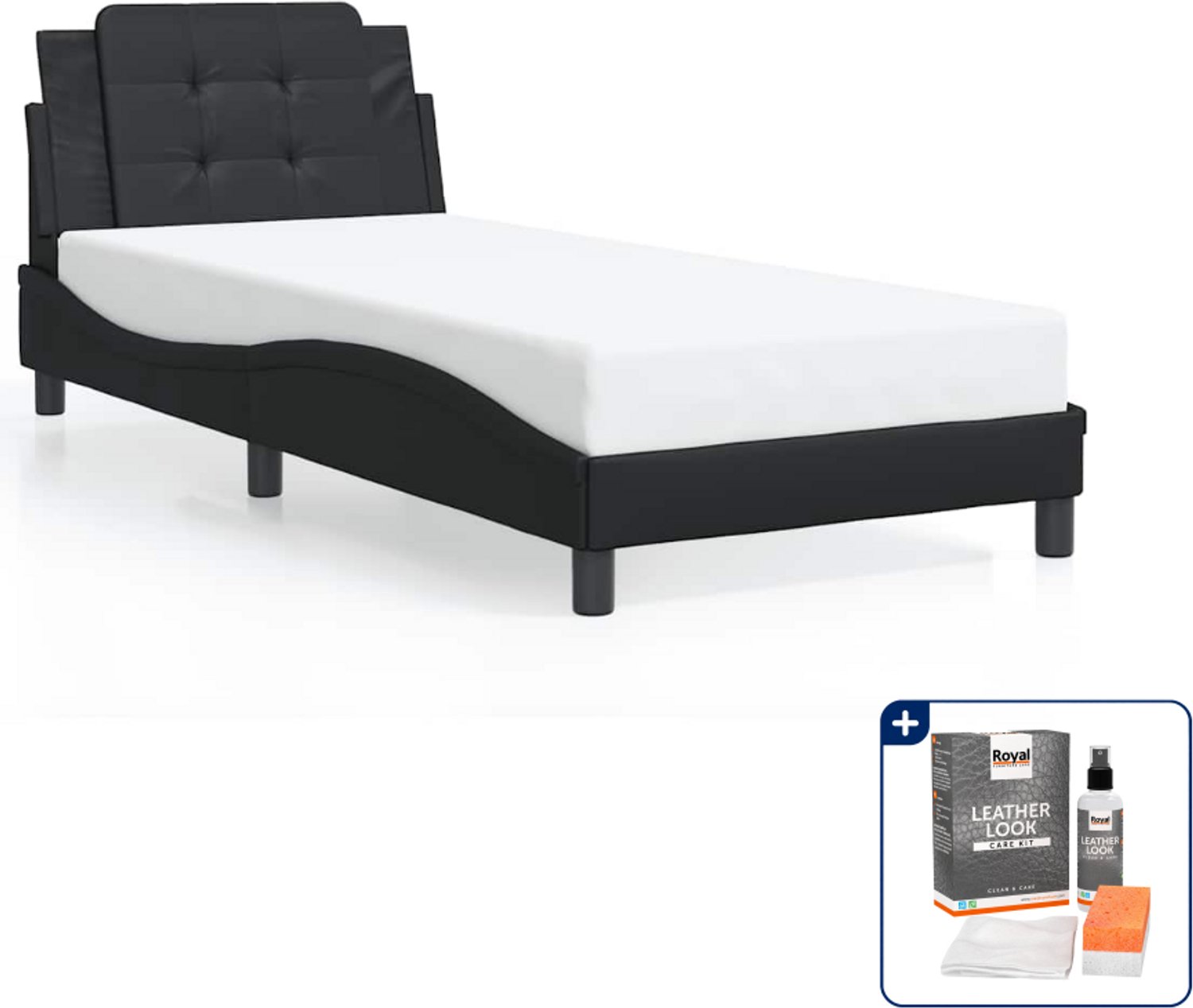 vidaXL Zadar bedframe - 90 x 200 cm - kunstleer - zwart - Inclusief onderhoudsset voor kunstleer 150 ml Grijs