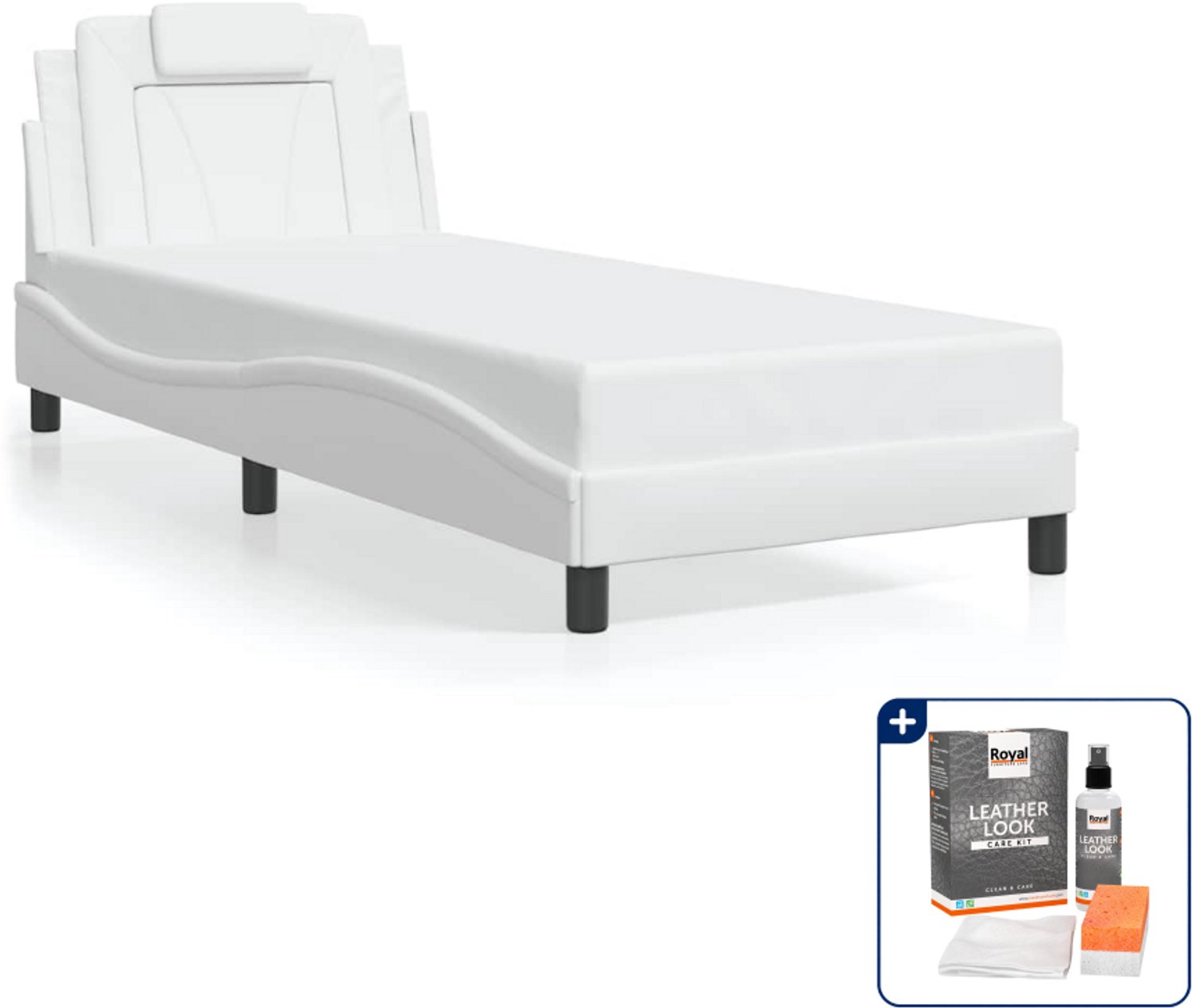 vidaXL Viana bedframe - 80 x 200 cm - kunstleer - wit - Inclusief onderhoudsset voor kunstleer 150 ml Zwart