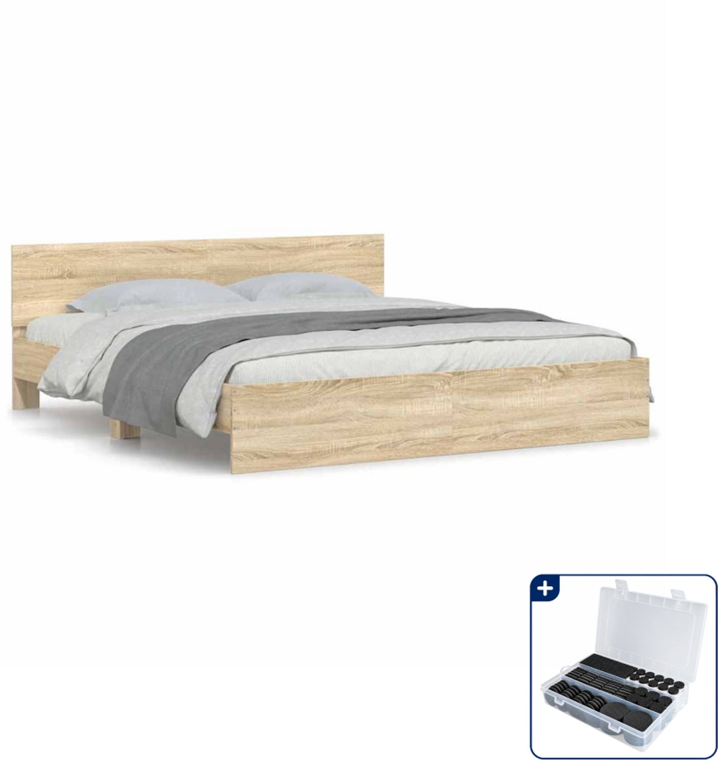 vidaXL Bedframe - Kingsize - 180 x 200 cm - sonoma eiken - Inclusief antikrasvilt 177-delig Grijs