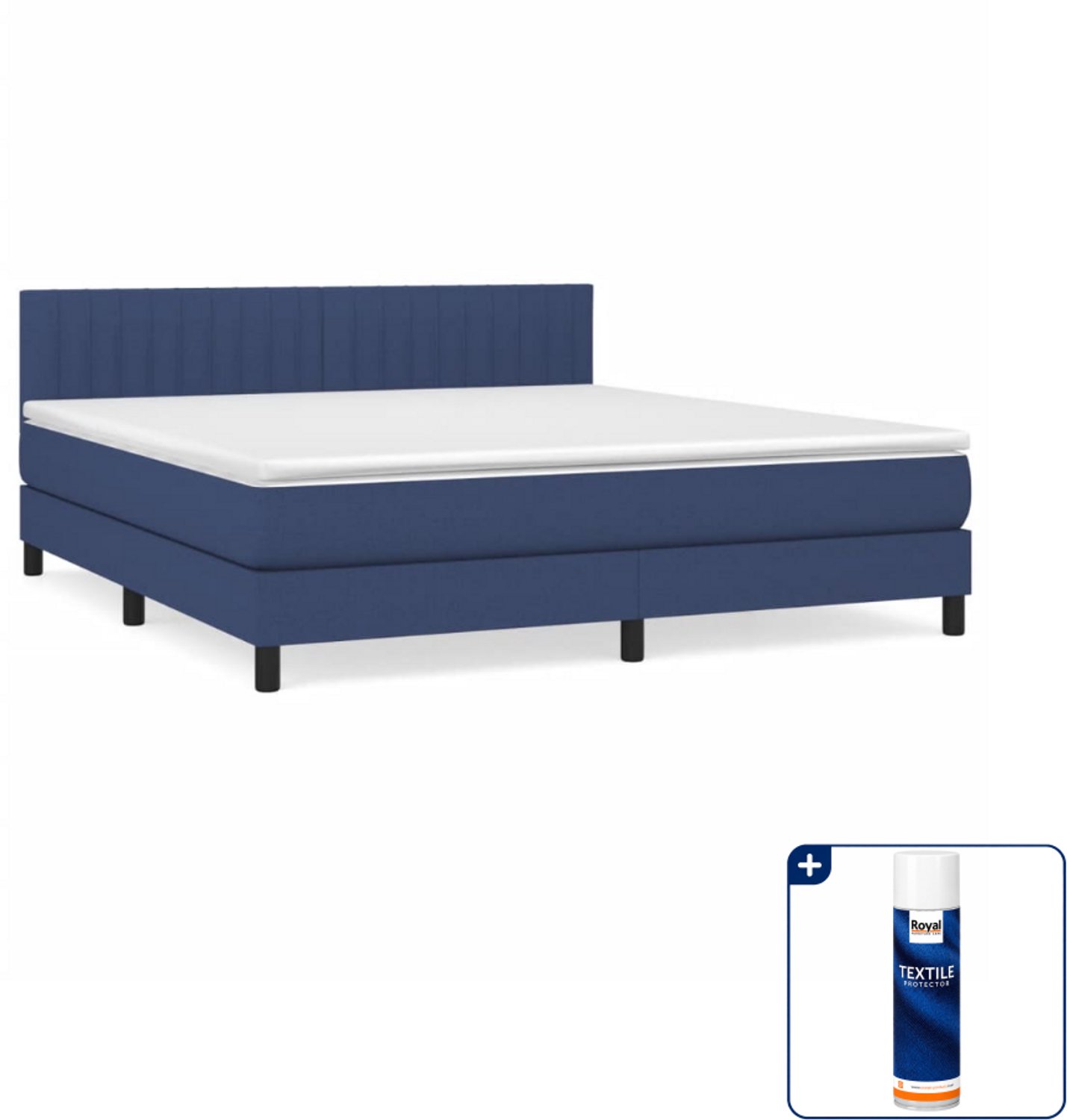 vidaXL boxspring Queensize - 160 x 200 cm - blauw - Inclusief textielbeschermer 500 ml