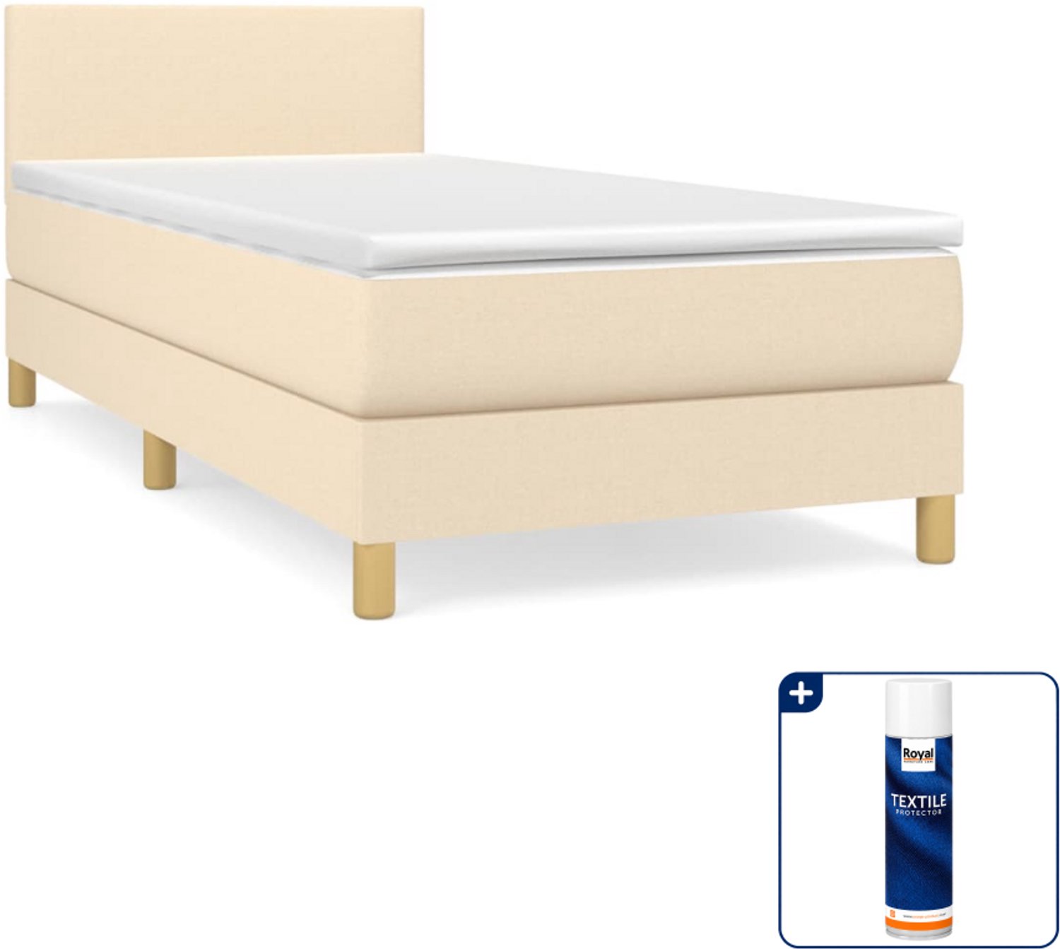 vidaXL boxspring met matras - 100 x 200 cm - stof - crème - Inclusief textielbeschermer 500 ml