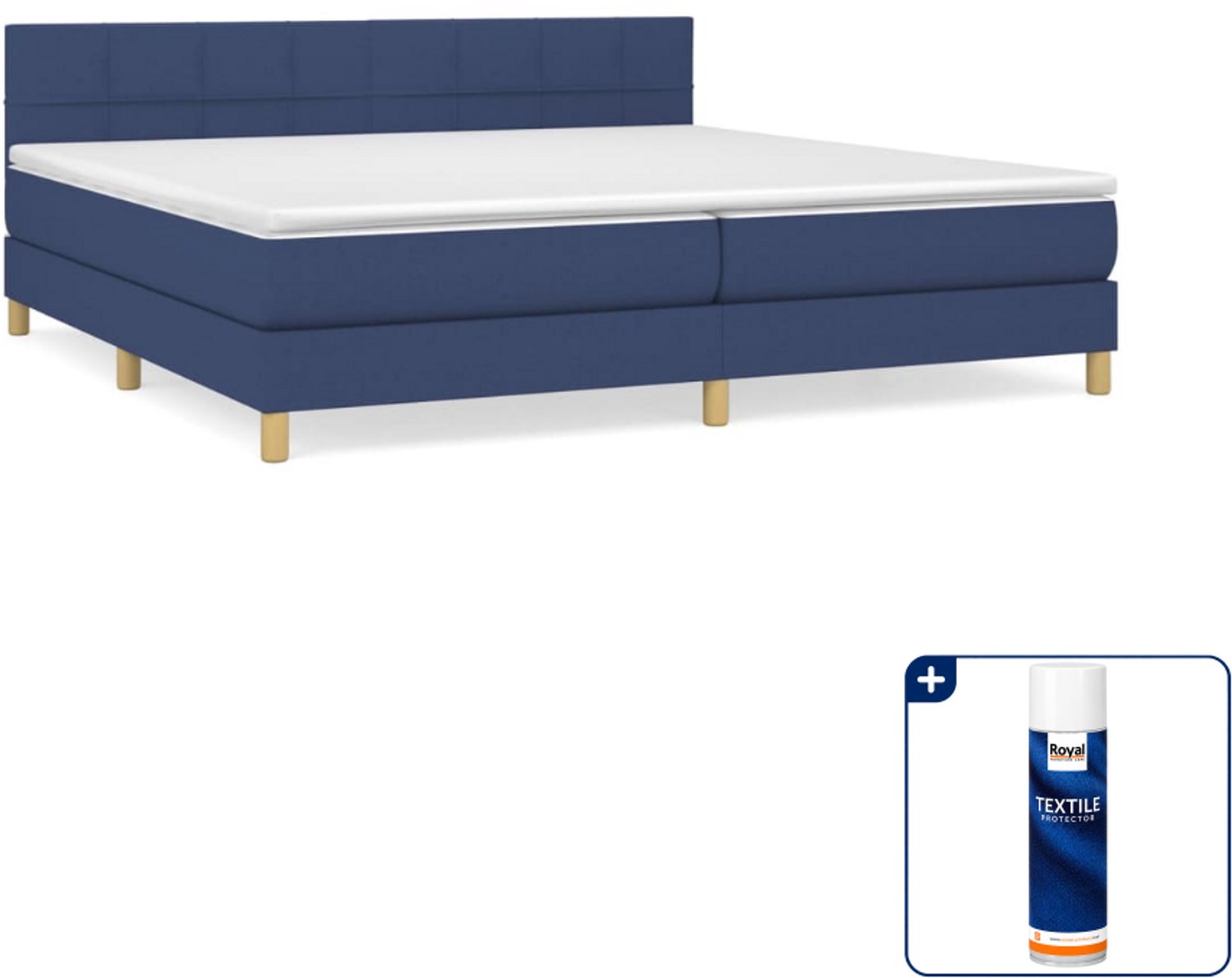 vidaXL boxspring met matras - 200 x 200 cm - stof - blauw - Inclusief textielbeschermer 500 ml