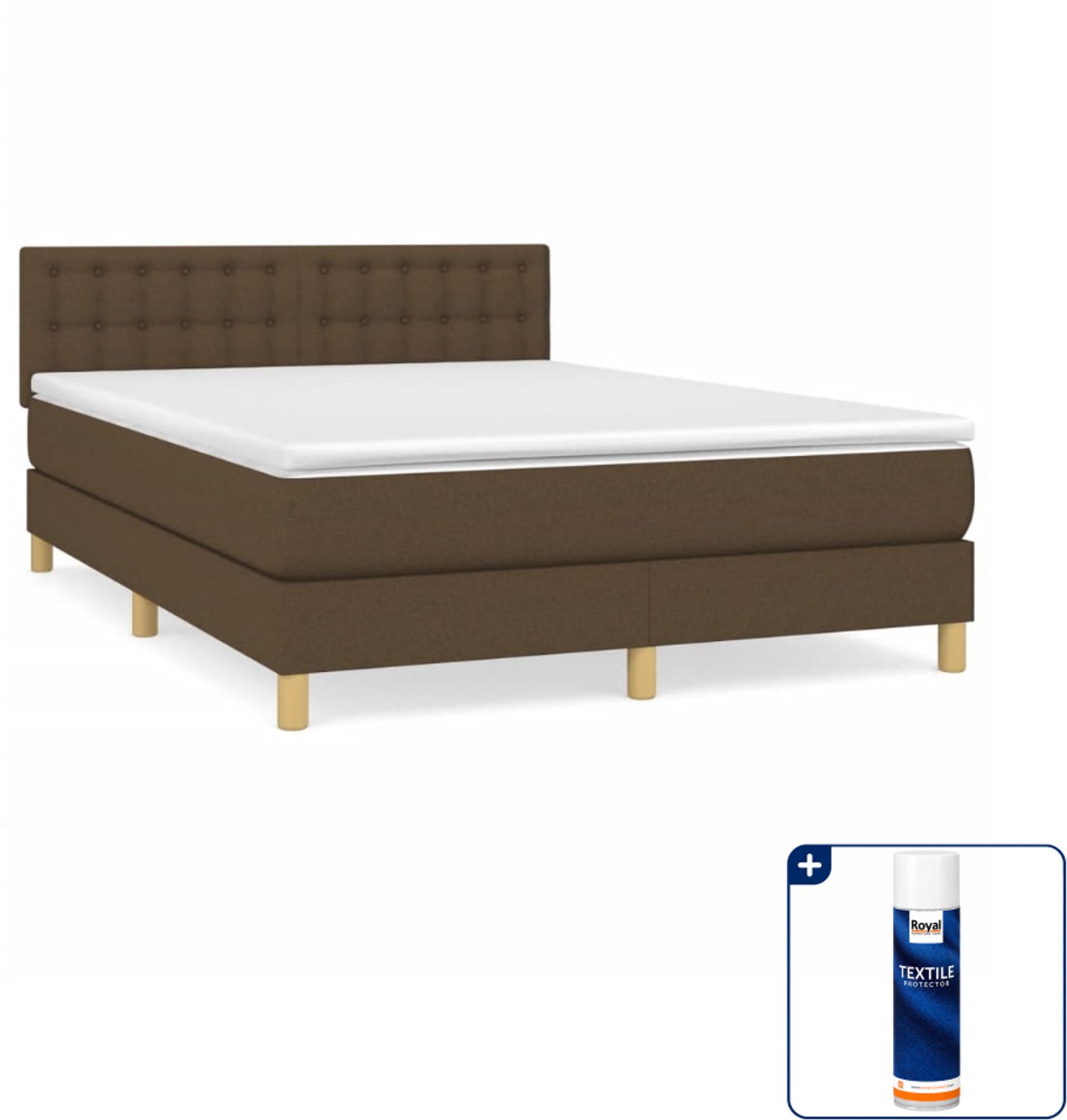 vidaXL boxspring met matras - Small double - 140 x 200 cm - donkerbruin - Inclusief textielbeschermer 500 ml
