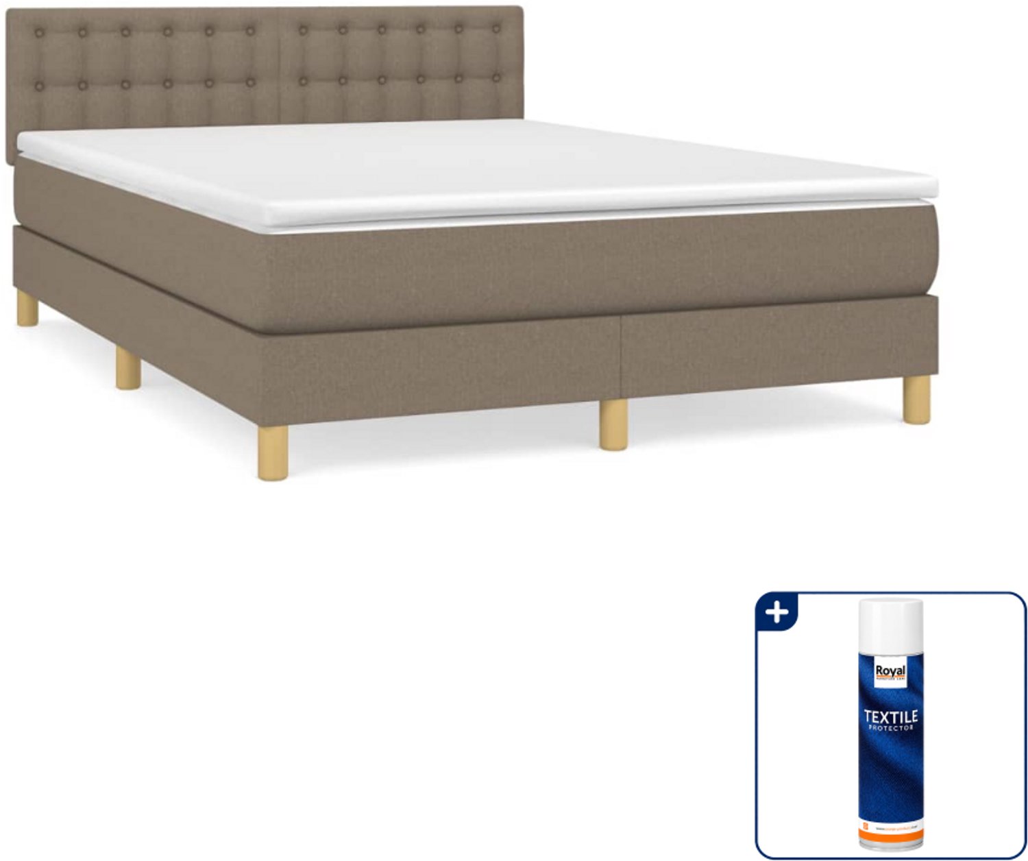 vidaXL boxspring - Small double - 140 x 200 cm - taupe - Inclusief textielbeschermer 500 ml