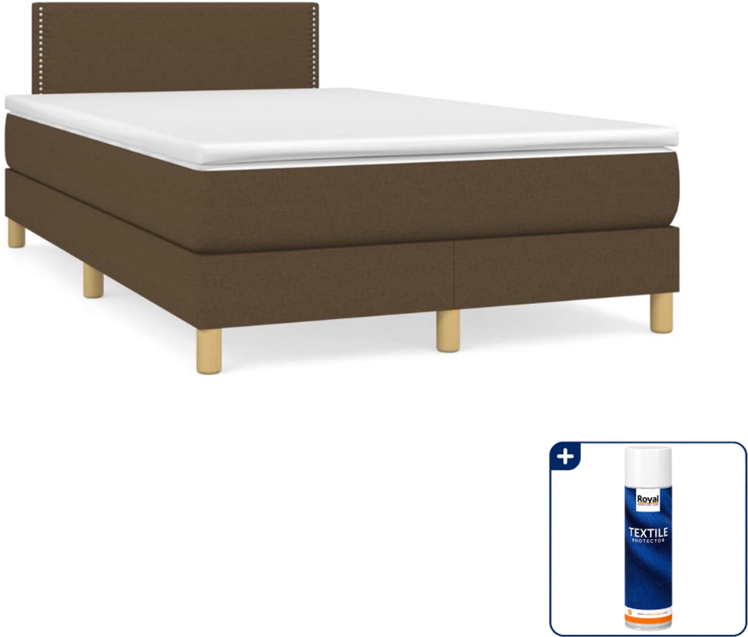 vidaXL boxspring met matras 120 x 200 cm - donkerbruin - Inclusief textielbeschermer 500 ml