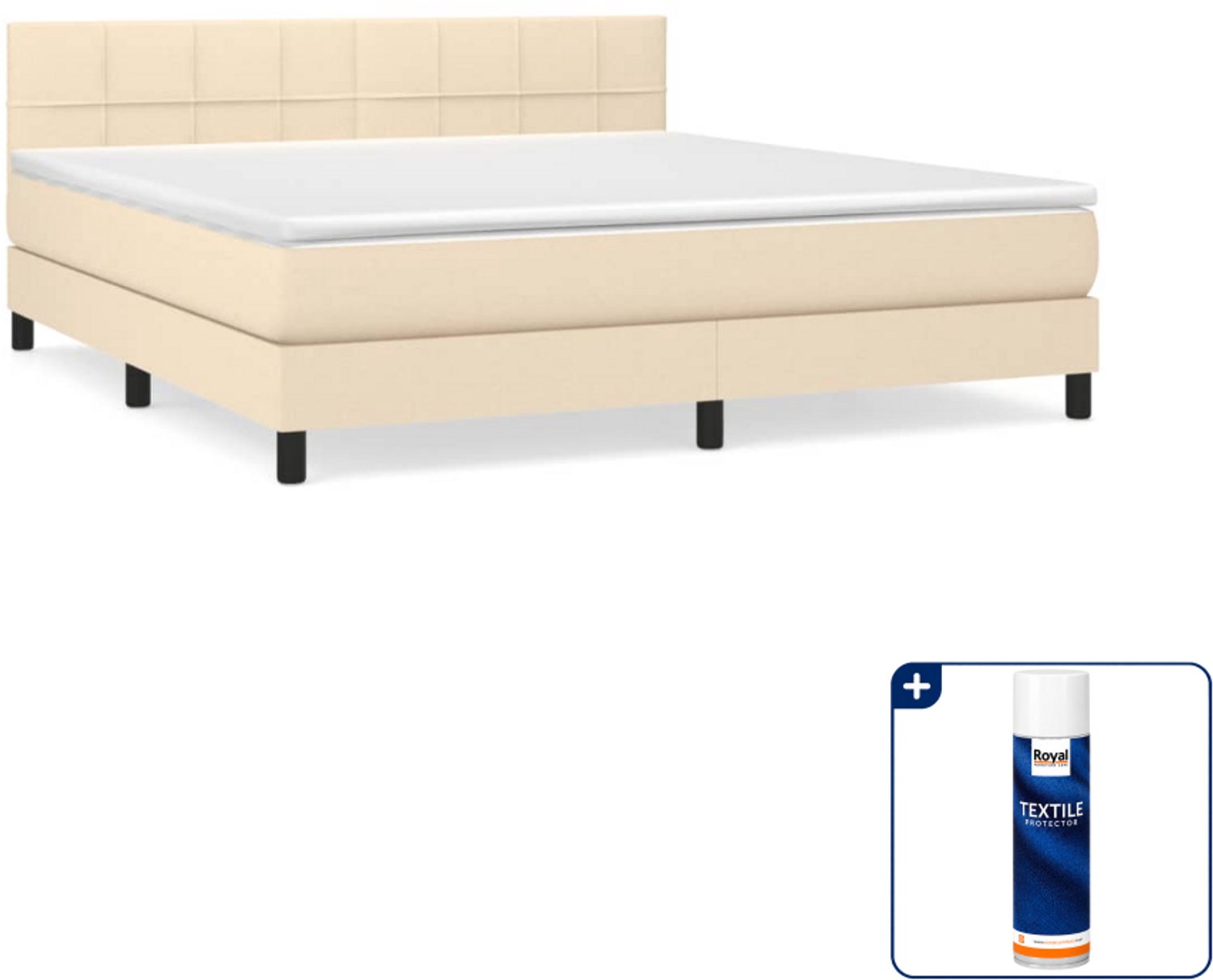 vidaXL Boxspring Kingsize - 180 x 200 cm - stof - crèmekleurig - Inclusief textielbeschermer 500 ml