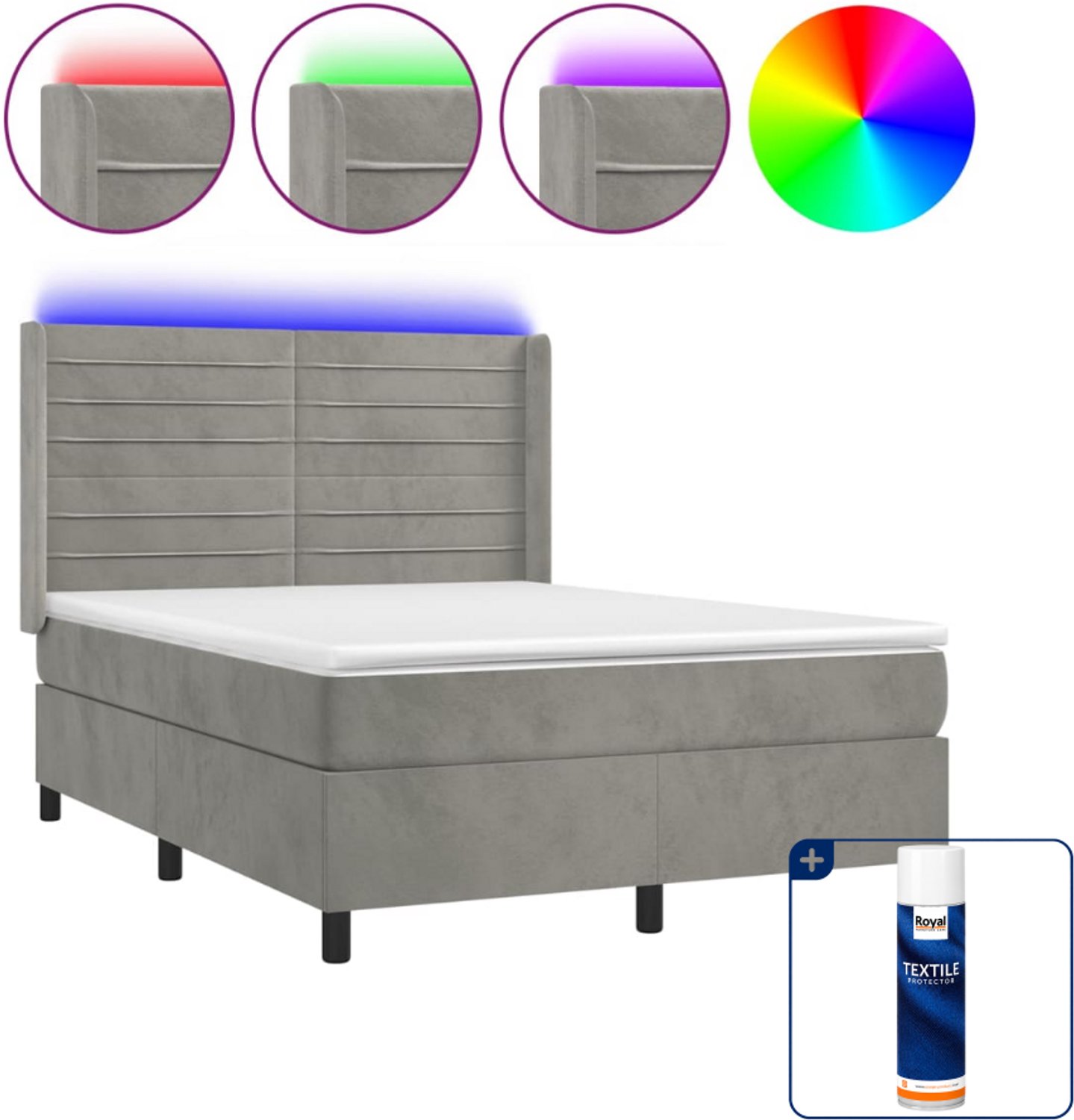 vidaXL boxspring Small double - 140 x 200 cm - fluweel - lichtgrijs - Inclusief textielbeschermer 500 ml