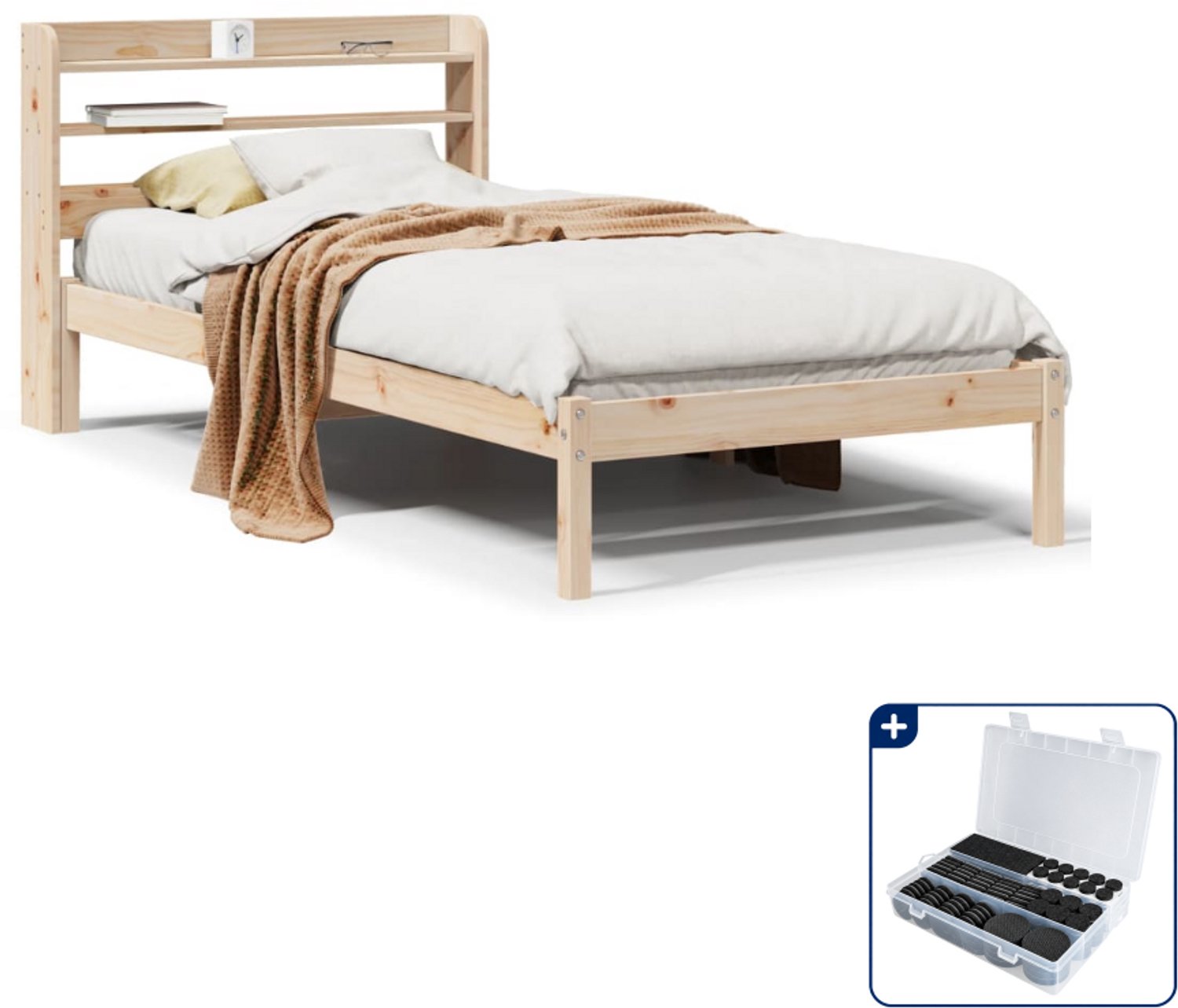 vidaXL bedframe - 90 x 190 cm - massief grenenhout - Inclusief antikrasvilt 177-delig Bruin