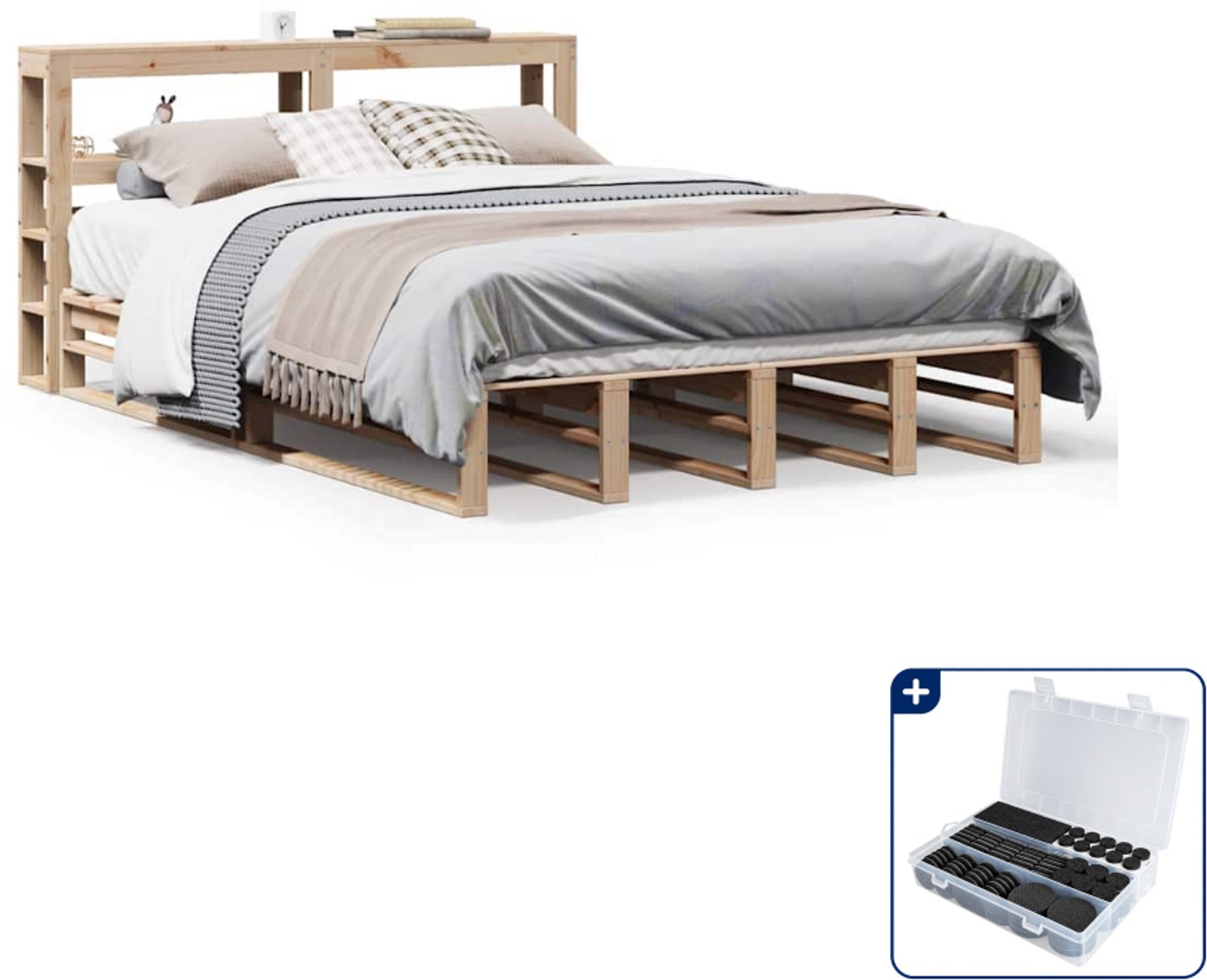 vidaXL bedframe - Queensize - 160 x 200 cm - massief grenenhout - Inclusief antikrasvilt 177-delig Bruin