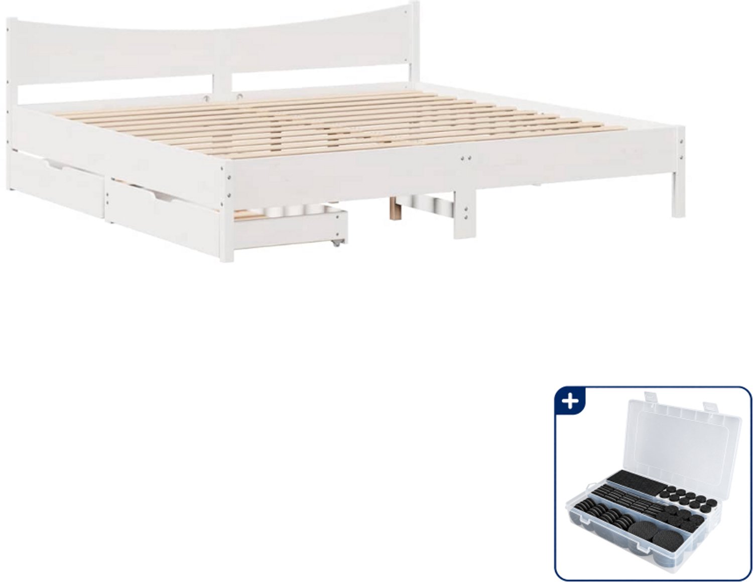 vidaXL bedframe met lades - Kingsize - 180 x 200 cm - wit - Inclusief antikrasvilt 177-delig Bruin