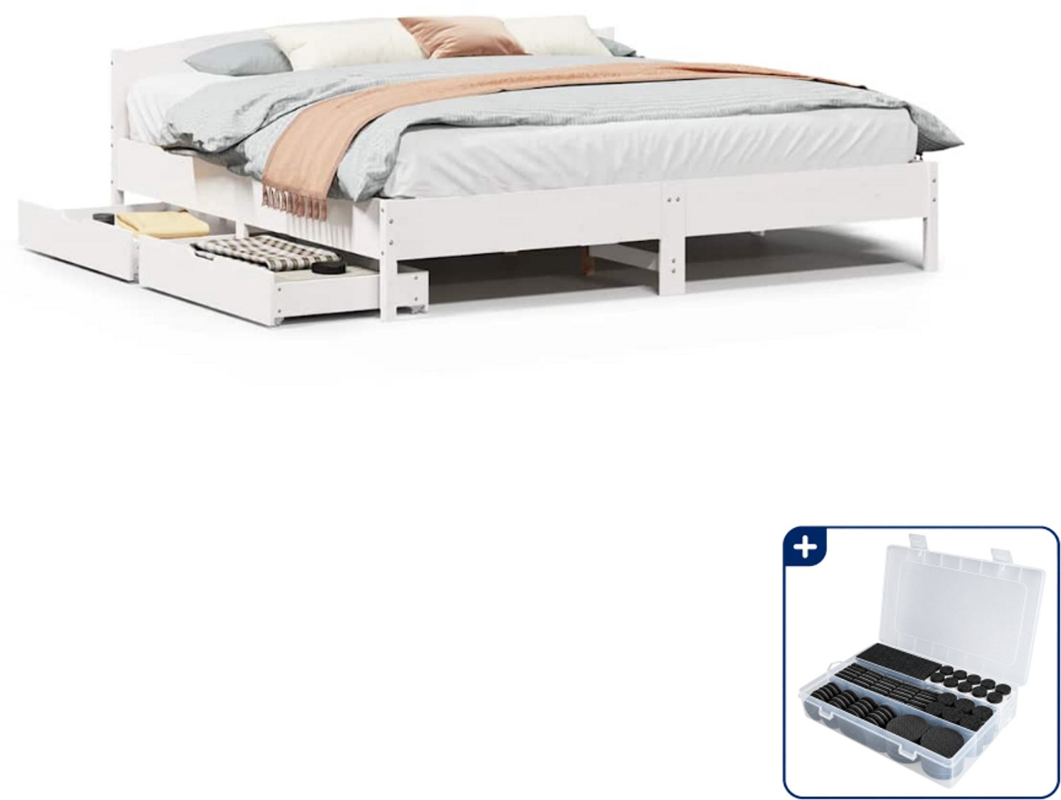 vidaXL bedframe Kingsize - 180 x 200 cm - massief grenenhout - wit - Inclusief antikrasvilt 177-delig Bruin