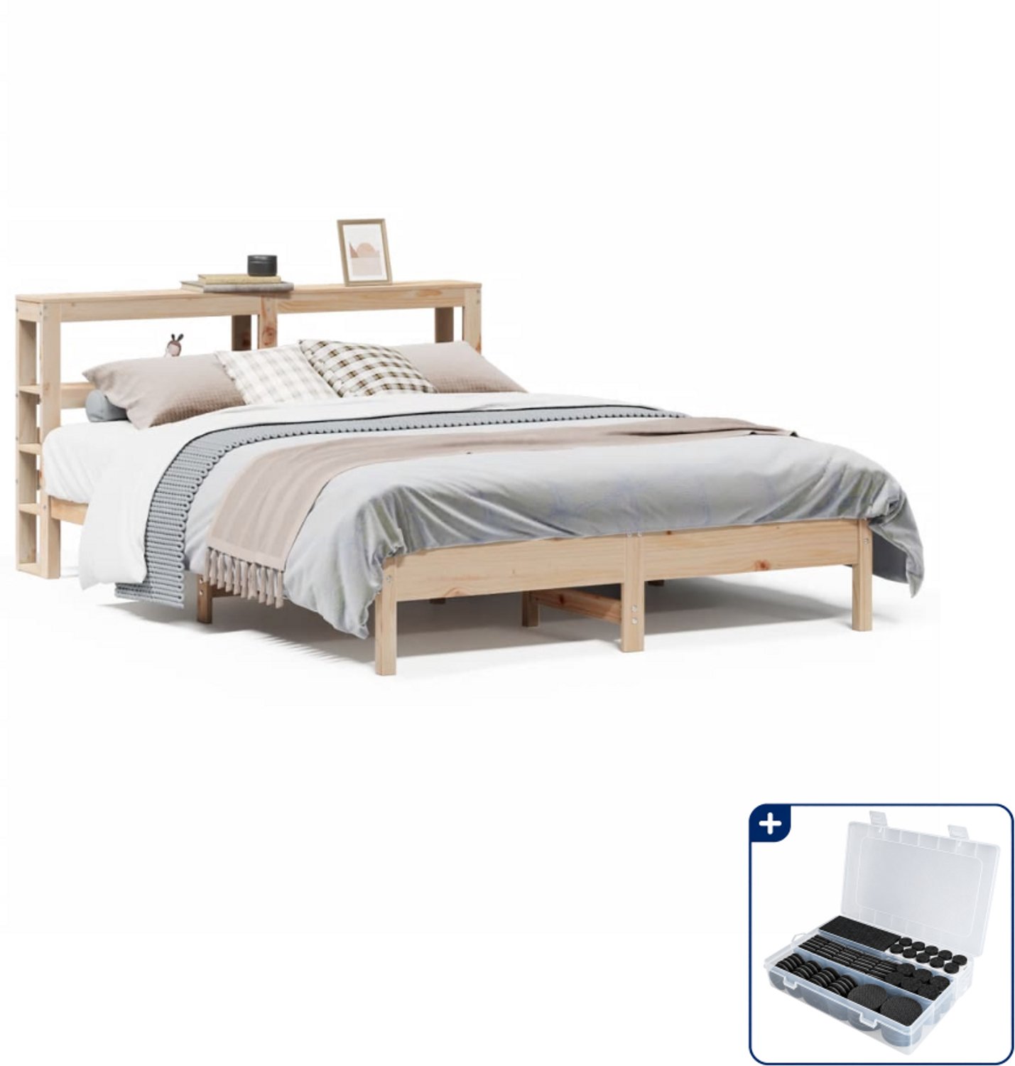 vidaXL Bedframe - Small double - 140 x 200 cm - massief grenenhout - Inclusief antikrasvilt 177-delig Wit