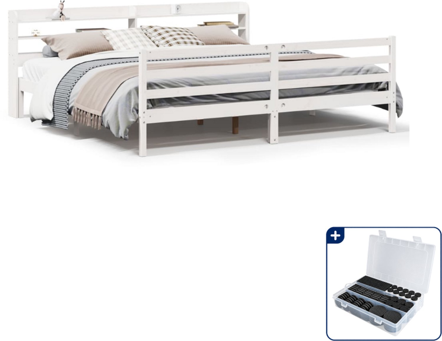vidaXL bedframe - 200 x 200 cm - massief grenenhout - wit - Inclusief antikrasvilt 177-delig Bruin