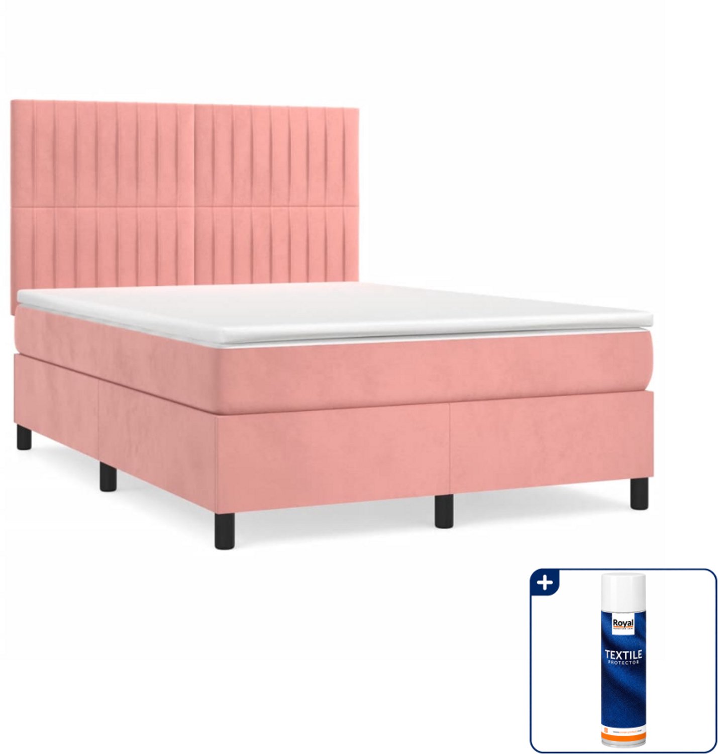 vidaXL boxspring met matras - Small double - 140 x 200 cm - roze - Inclusief textielbeschermer 500 ml