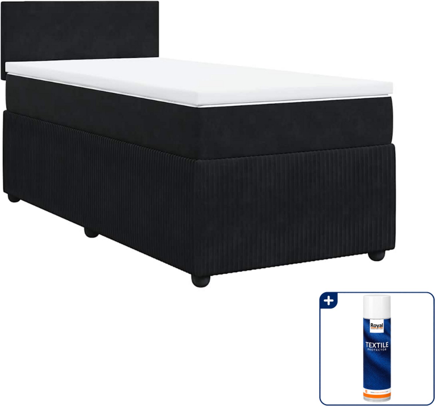vidaXL boxspring met matras 90 x 190 cm - fluweel - zwart - Inclusief textielbeschermer 500 ml