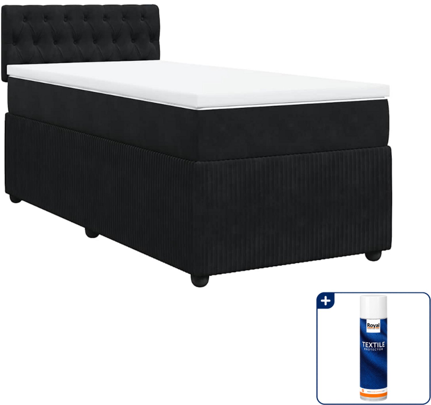 vidaXL boxspring met matras - 80 x 200 cm - fluweel - zwart - Inclusief textielbeschermer 500 ml