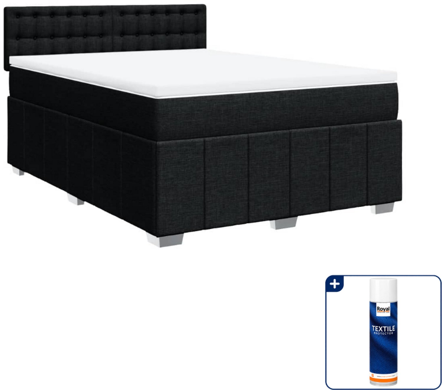 vidaXL Boxspring Queensize - 160 x 200 cm - stof - zwart - Inclusief textielbeschermer 500 ml