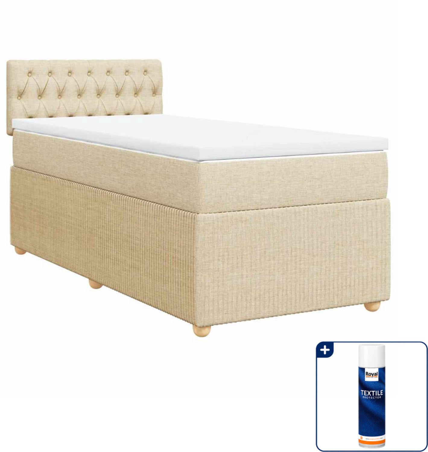 vidaXL boxspring met matras - 90 x 190 cm - crème - Inclusief textielbeschermer 500 ml