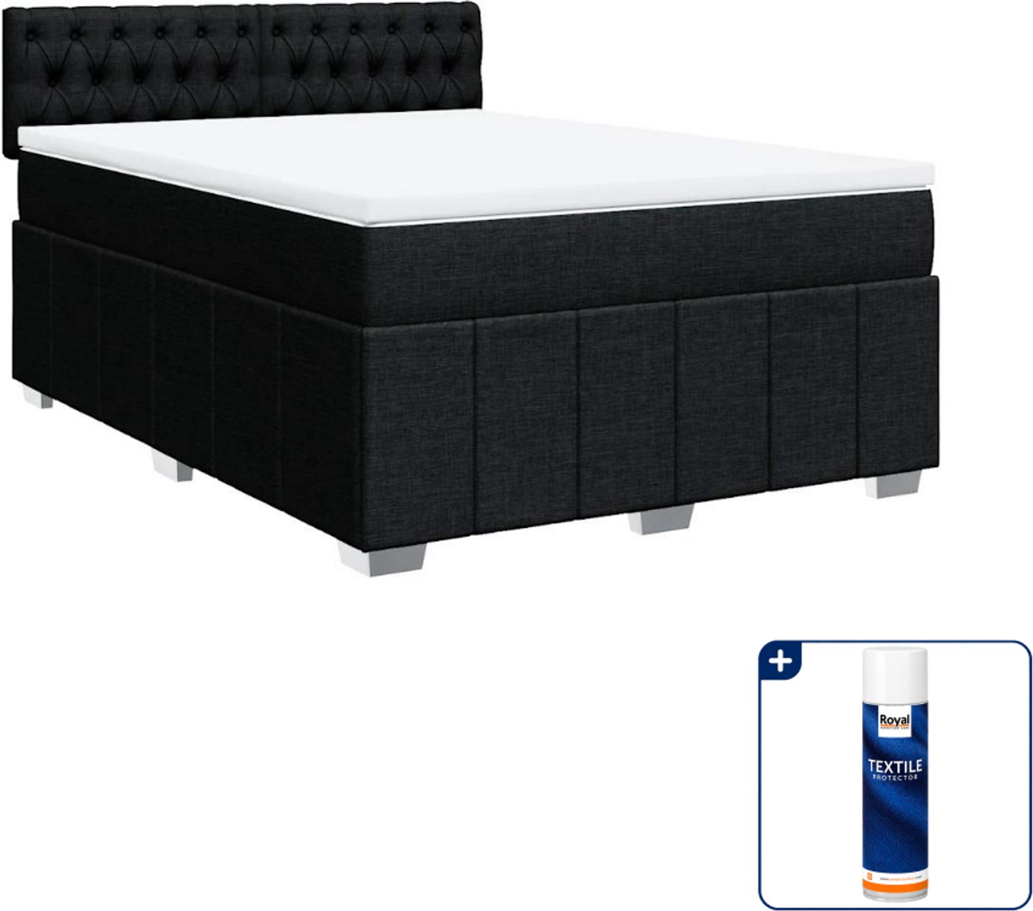 vidaXL boxspring - Small double - 140 x 200 cm - zwart - Inclusief textielbeschermer 500 ml