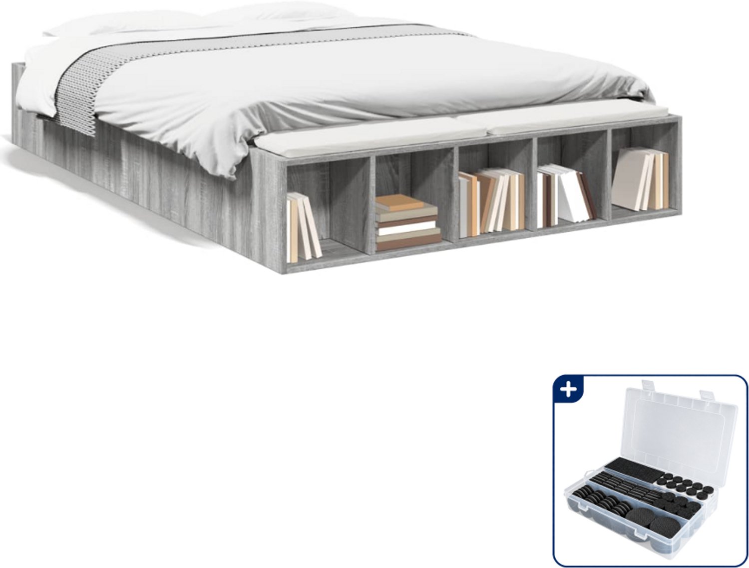 vidaXL bedframe - 120 x 190 cm - bewerkt hout - grijs sonoma - Inclusief antikrasvilt 177-delig