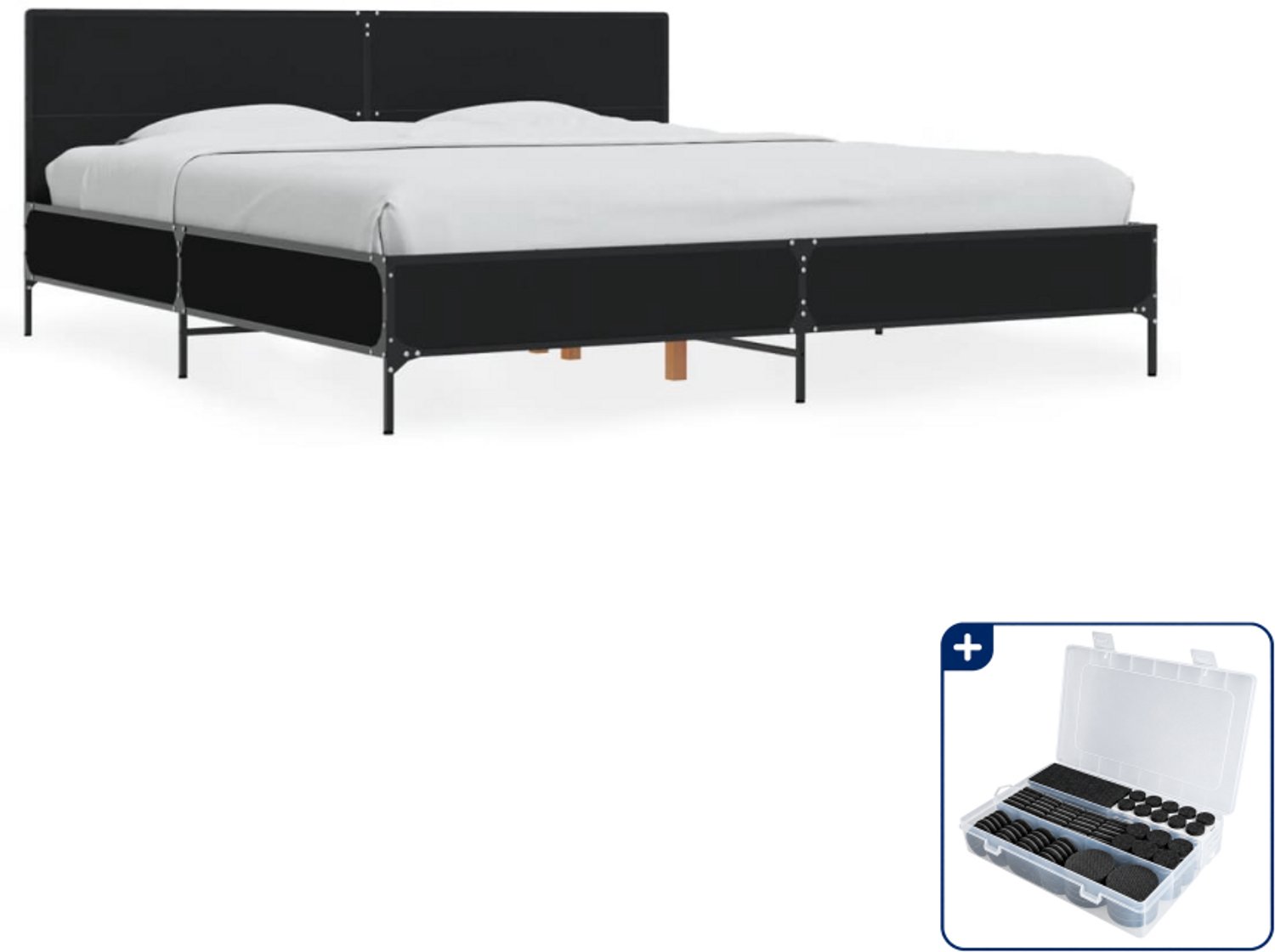 vidaXL bedframe - Kingsize - 180 x 200 cm - zwart - Inclusief antikrasvilt 177-delig Wit