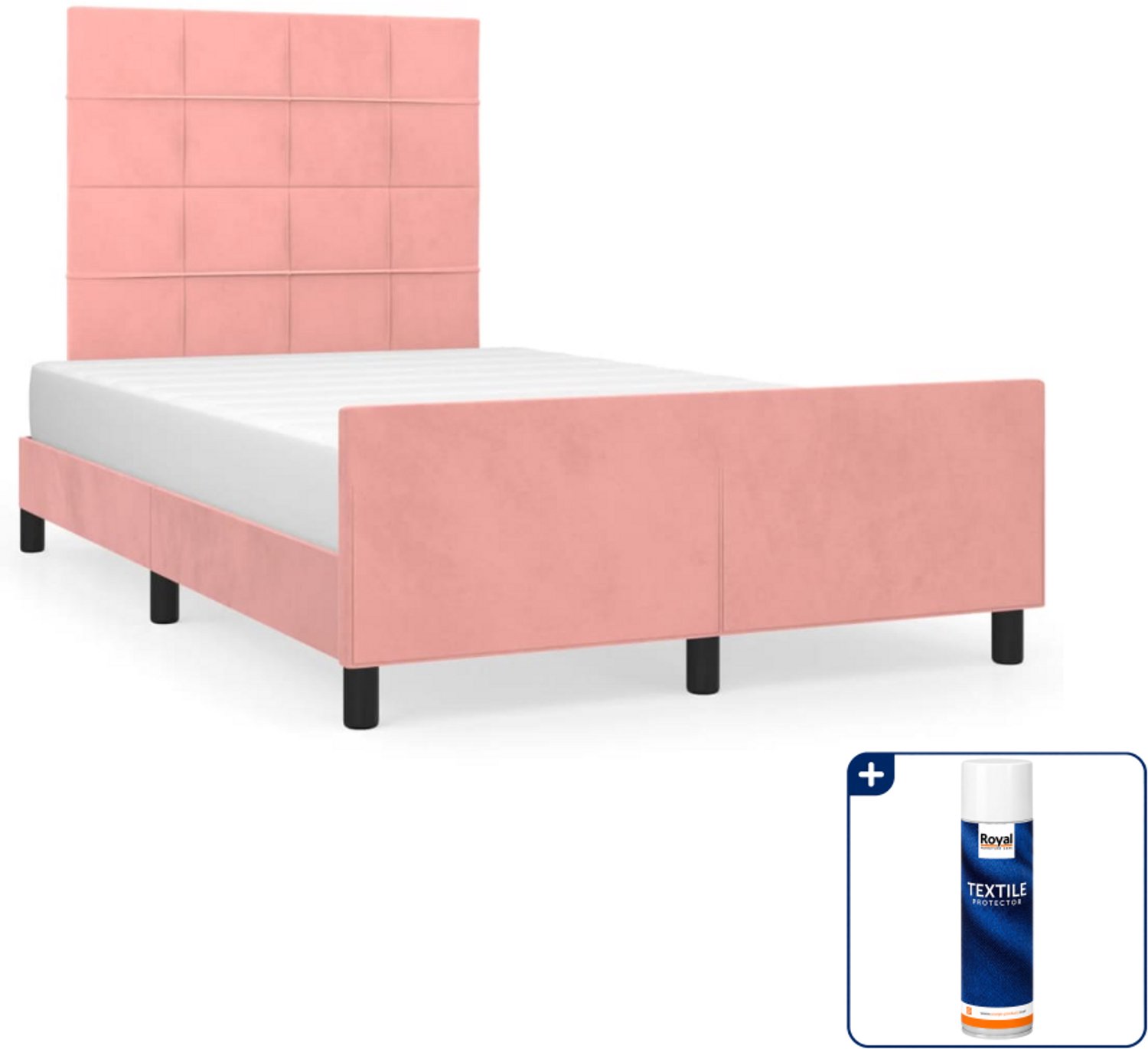 vidaXL Bedframe - 120 x 190 cm - fluweel - roze - Inclusief textielbeschermer 500 ml Bruin