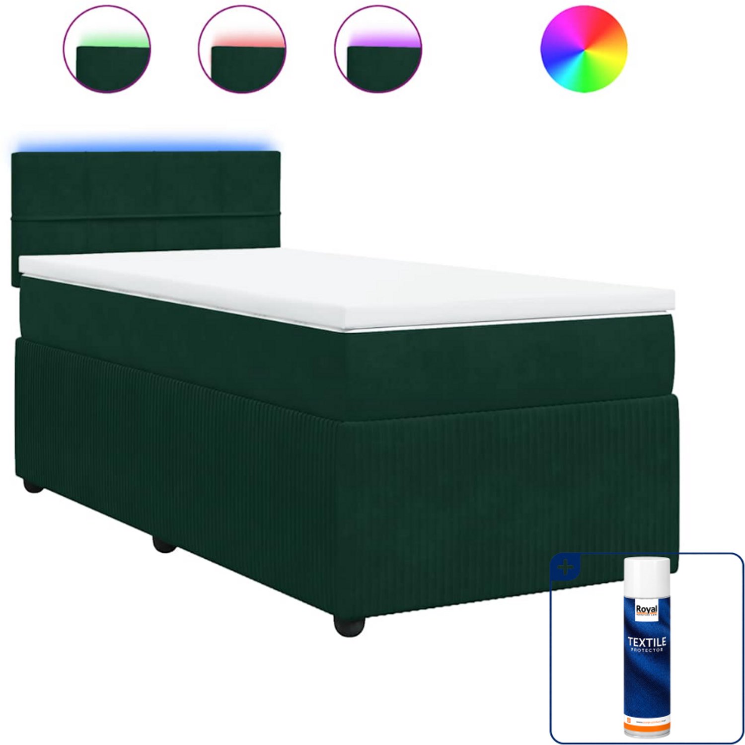 vidaXL boxspring met matras - 90 x 200 cm - fluweel - donkergroen - Inclusief textielbeschermer 500 ml
