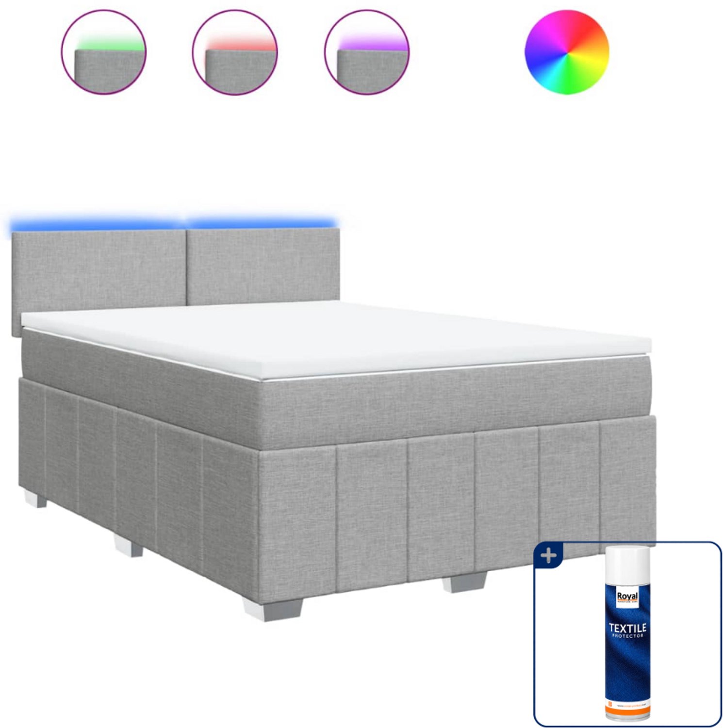 vidaXL boxspring met matras - Queensize - 160 x 200 cm - lichtgrijs - Inclusief textielbeschermer 500 ml