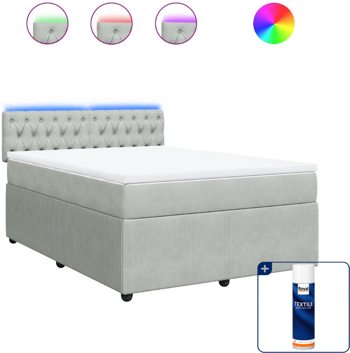 vidaXL Boxspring Small double - 140 x 200 cm - fluweel - lichtgrijs - Inclusief textielbeschermer 500 ml