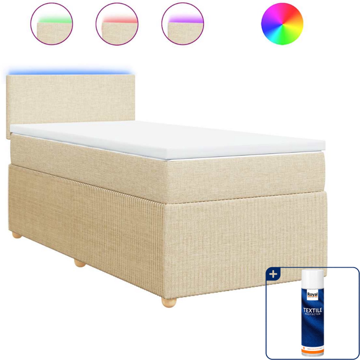 vidaXL boxspring met matras - 90 x 200 cm - stof - crèmekleurig - Inclusief textielbeschermer 500 ml