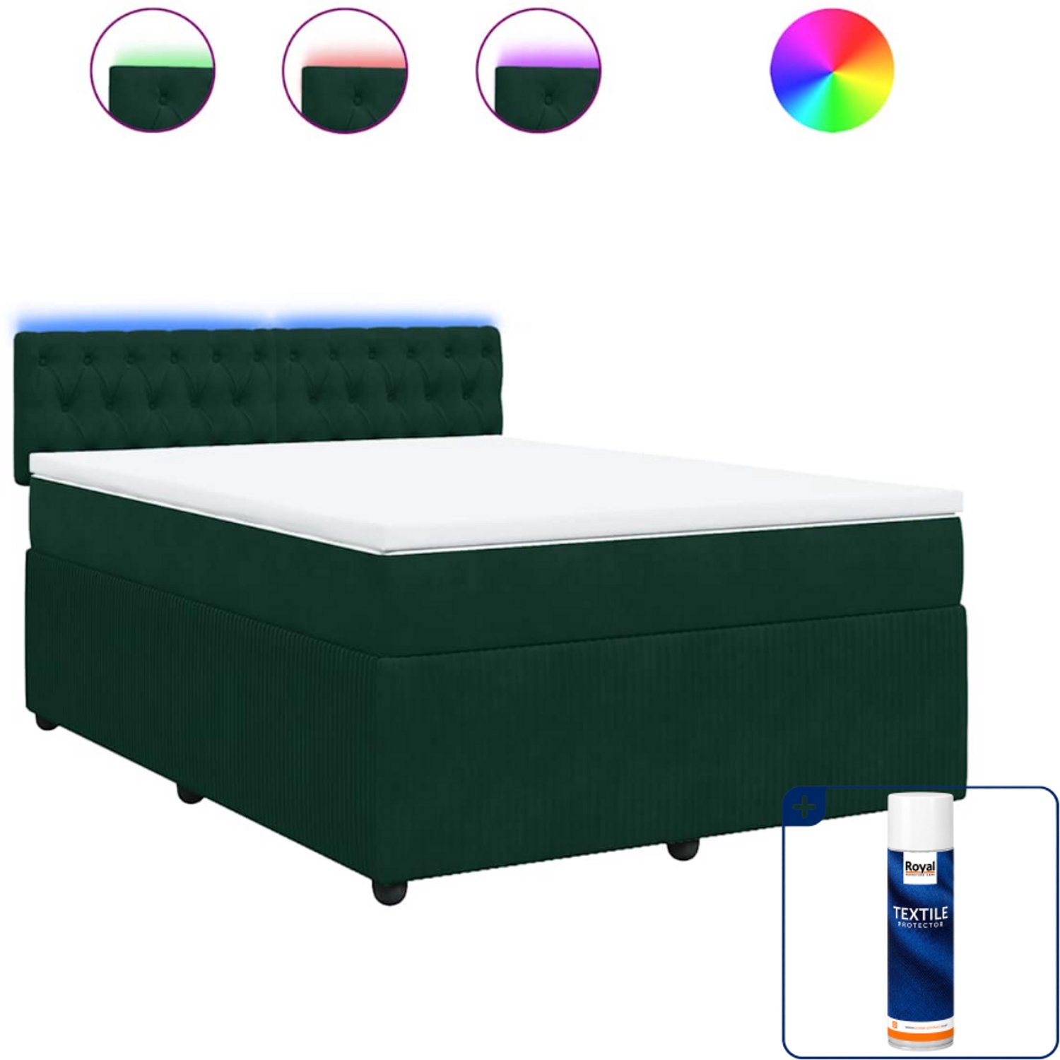 vidaXL boxspring met matras - 140 x 190 cm - fluweel - donkergroen - Inclusief textielbeschermer 500 ml