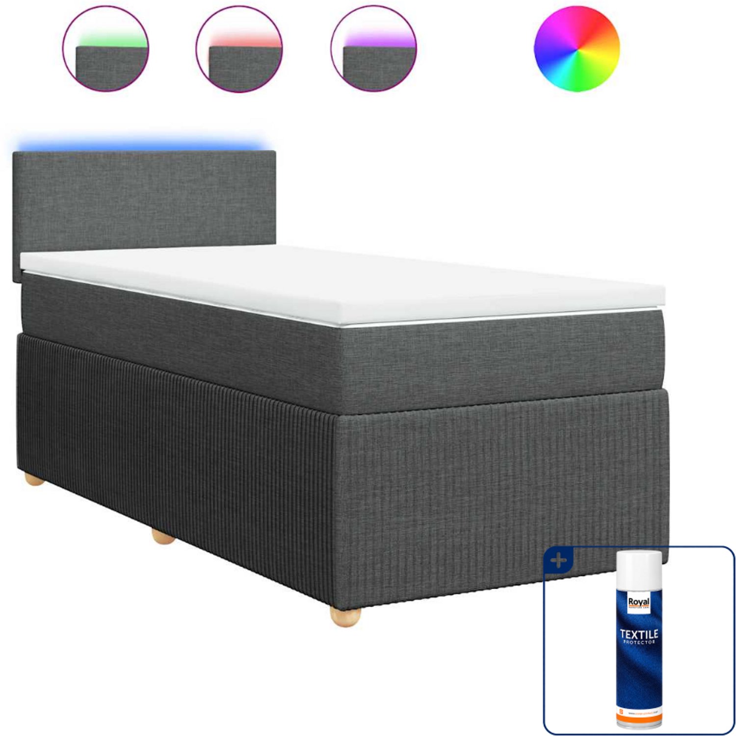 vidaXL boxspring met matras en topper - 80 x 200 cm - donkergrijs - Inclusief textielbeschermer 500 ml