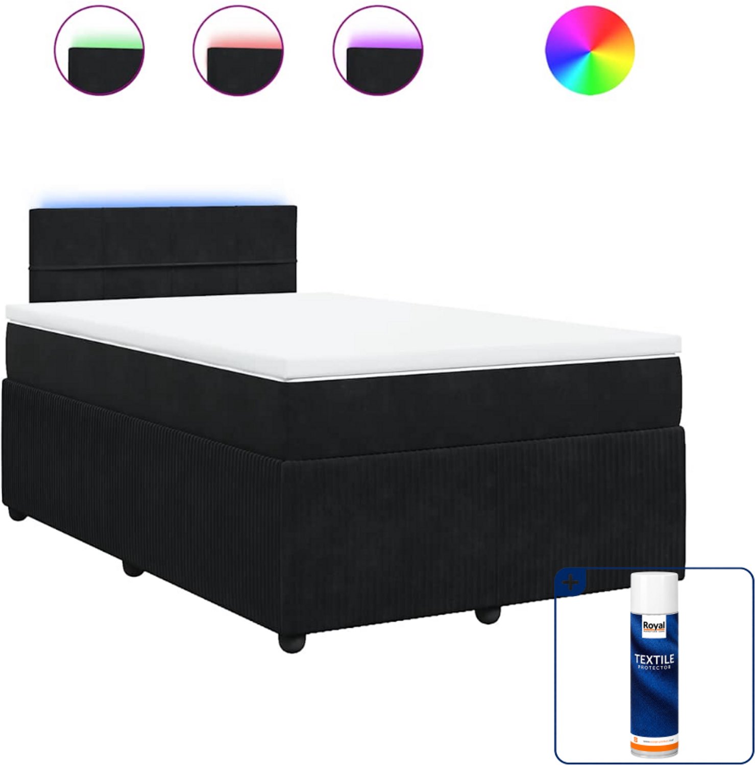 vidaXL boxspring met matras - 120 x 190 cm - fluweel - zwart - Inclusief textielbeschermer 500 ml