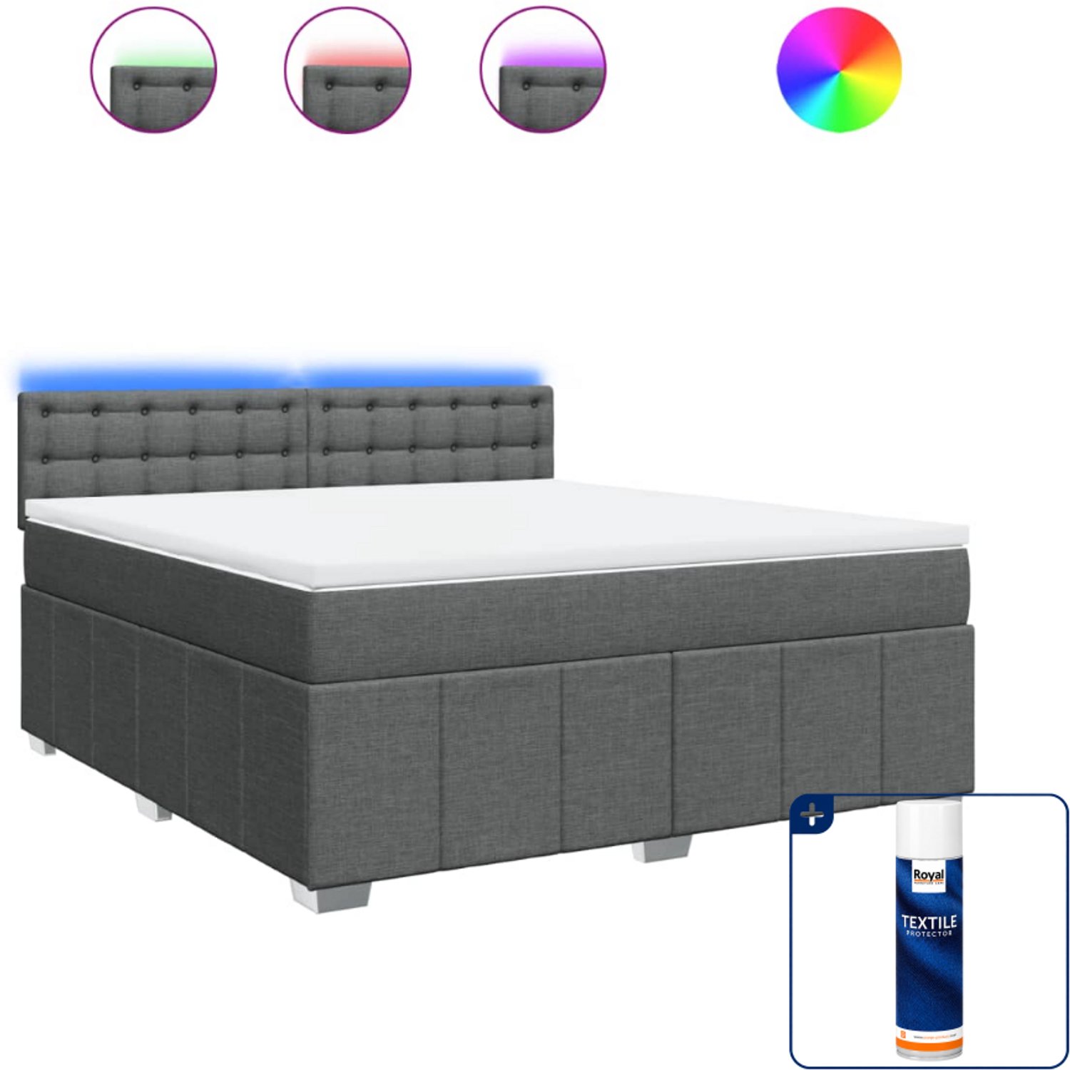 vidaXL boxspring Kingsize - 180 x 200 cm - stof - donkergrijs - Inclusief textielbeschermer 500 ml