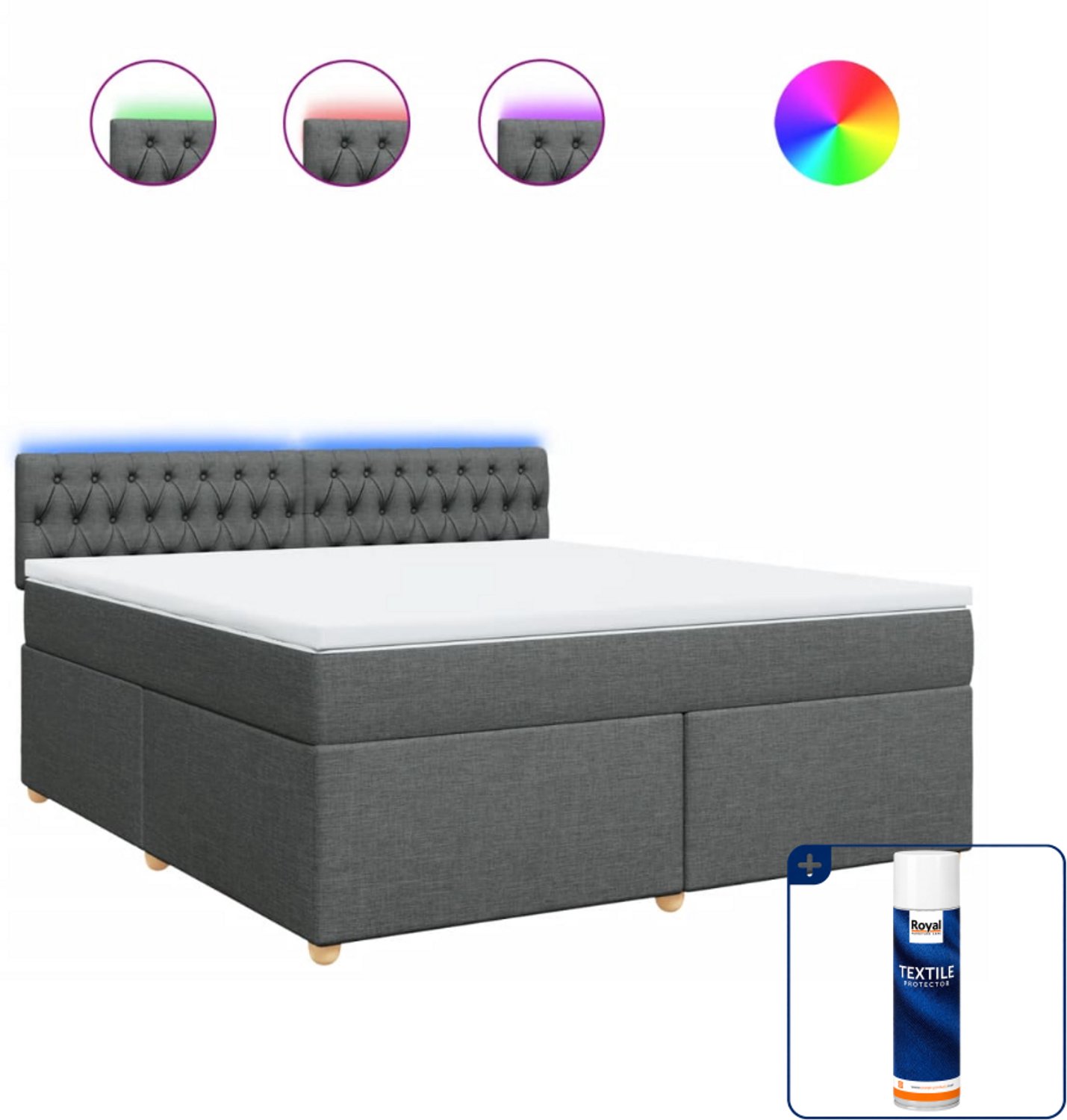 vidaXL boxspring Kingsize - 180 x 200 cm - stof - donkergrijs - Inclusief textielbeschermer 500 ml