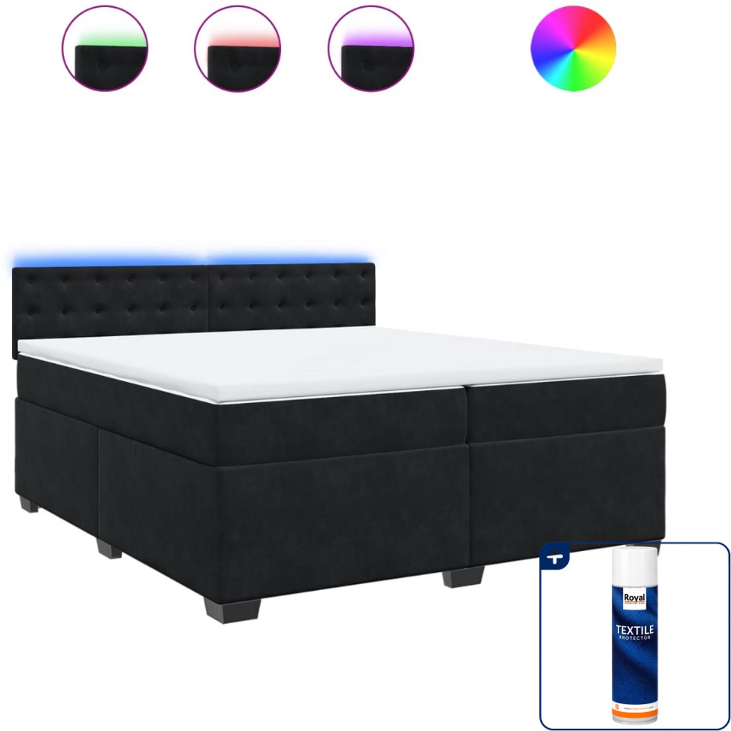 vidaXL Boxspring - Super kingsize - 200x200 cm - fluweel - zwart - Inclusief textielbeschermer 500 ml
