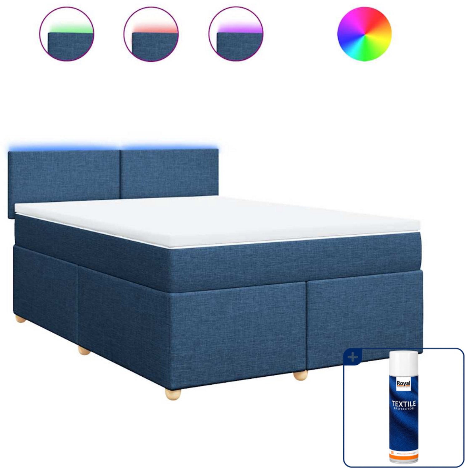 vidaXL boxspring met matras - 140 x 190 cm - stof - blauw - Inclusief textielbeschermer 500 ml