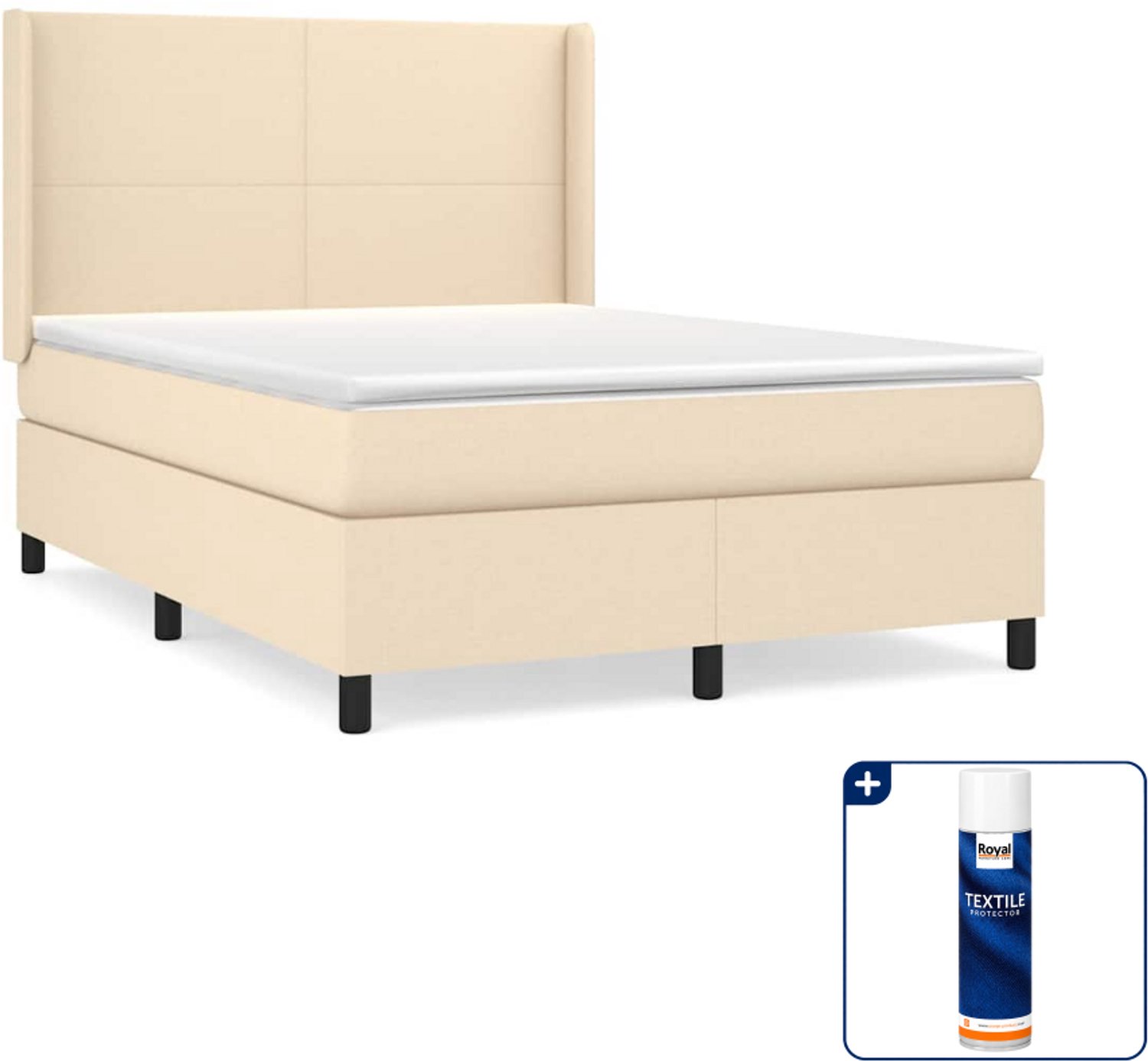 vidaXL boxspring - Small double - 140 x 200 cm - crèmekleurig - Inclusief textielbeschermer 500 ml
