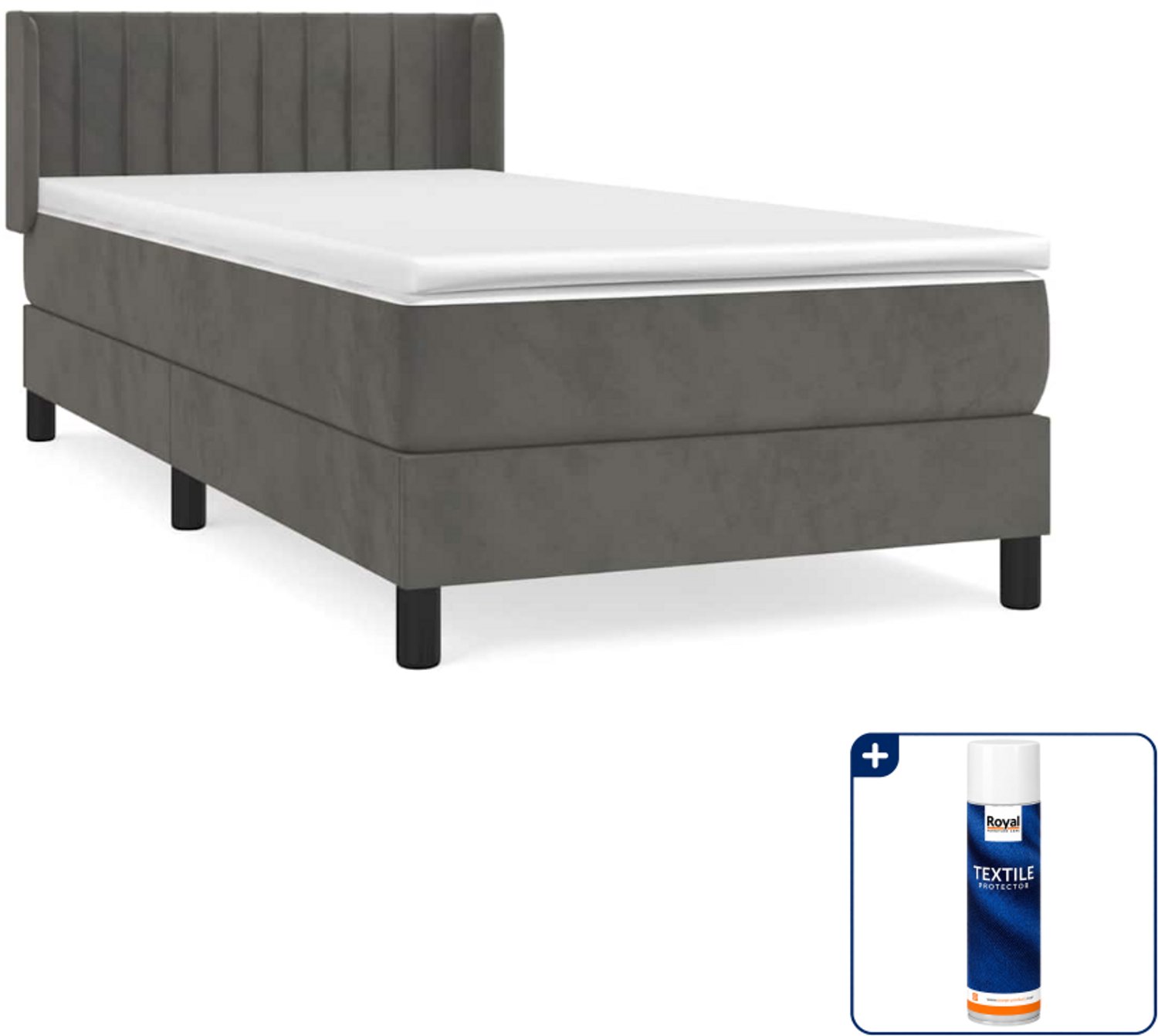 vidaXL boxspring met matras - 90 x 190 cm - fluweel - donkergrijs - Inclusief textielbeschermer 500 ml