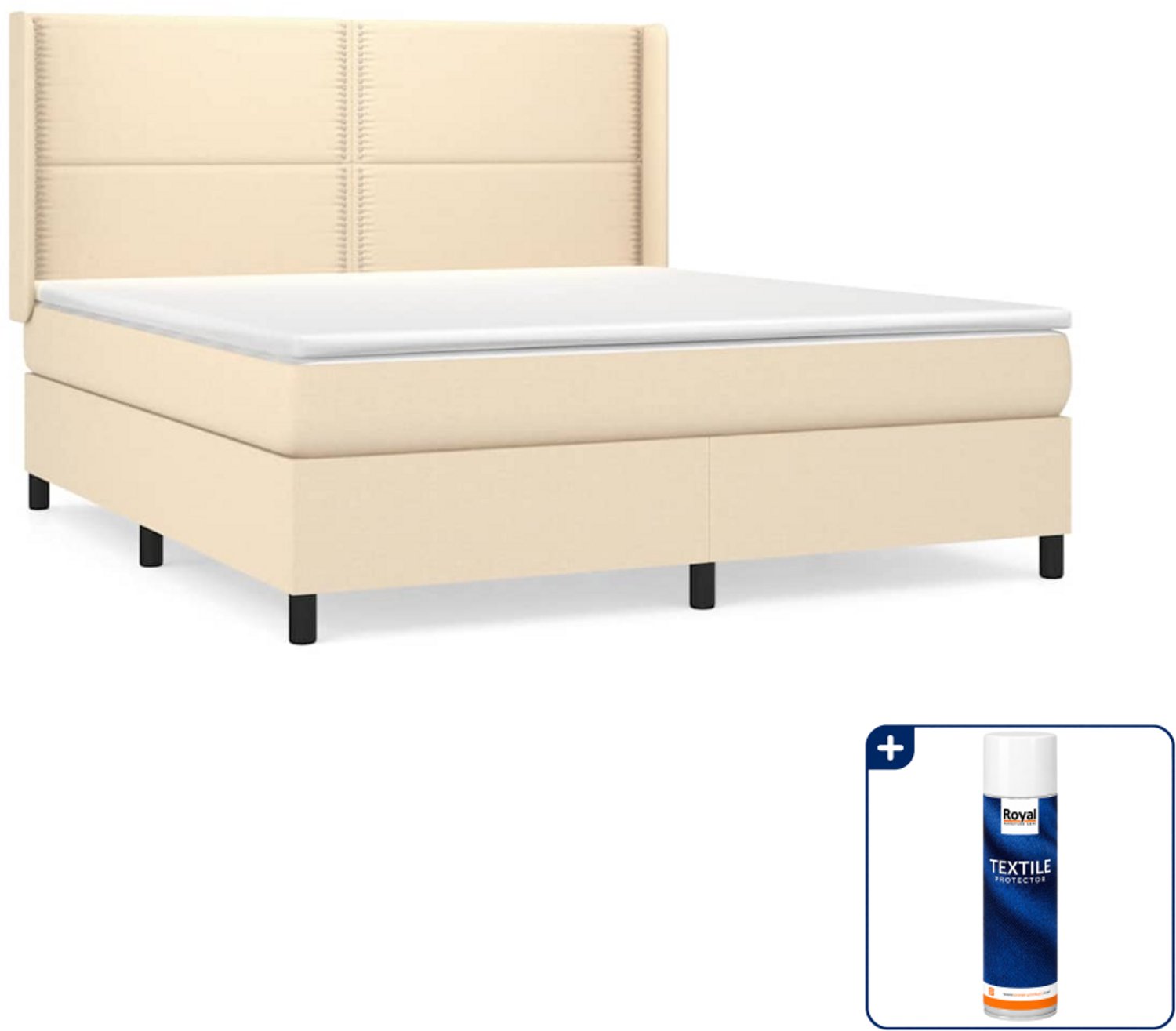 vidaXL Boxspring Kingsize - 180 x 200 cm - stof - crèmekleurig - Inclusief textielbeschermer 500 ml