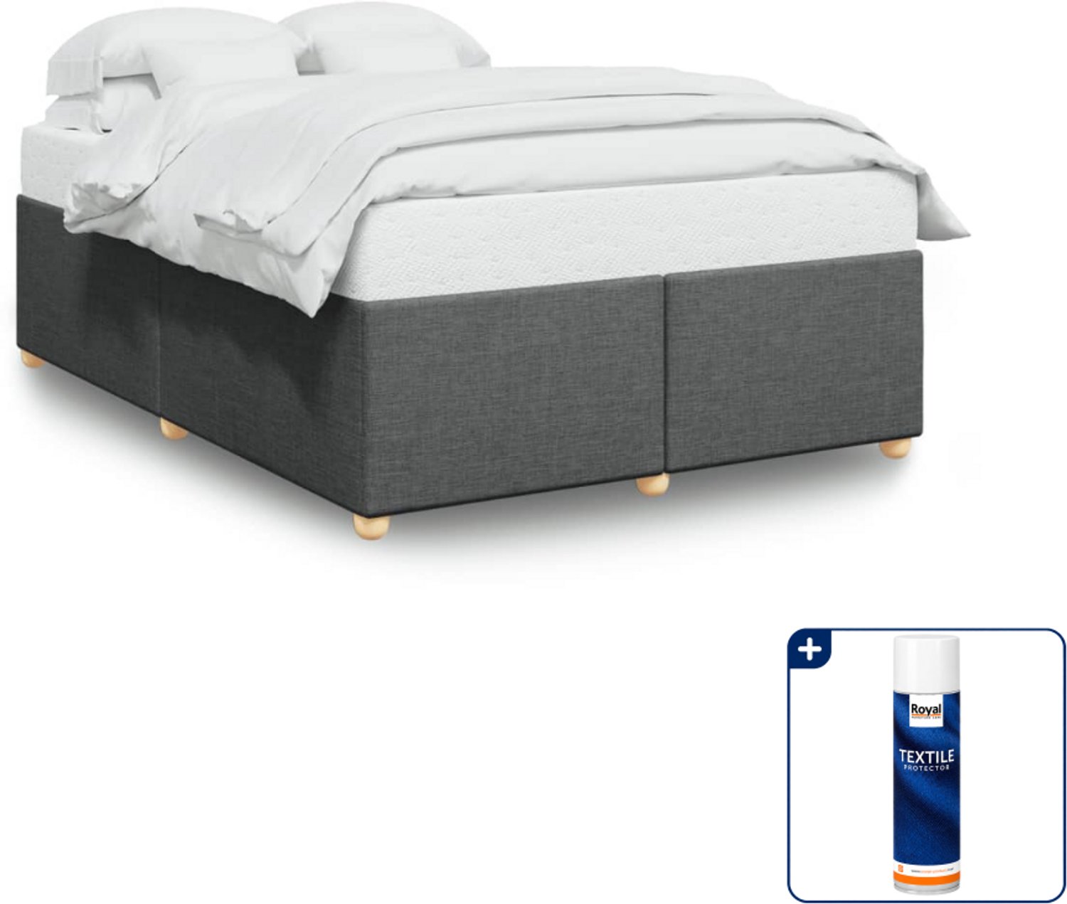 vidaXL bedframe - Queensize - 160 x 200 cm - donkergrijs - Inclusief textielbeschermer 500 ml Zwart