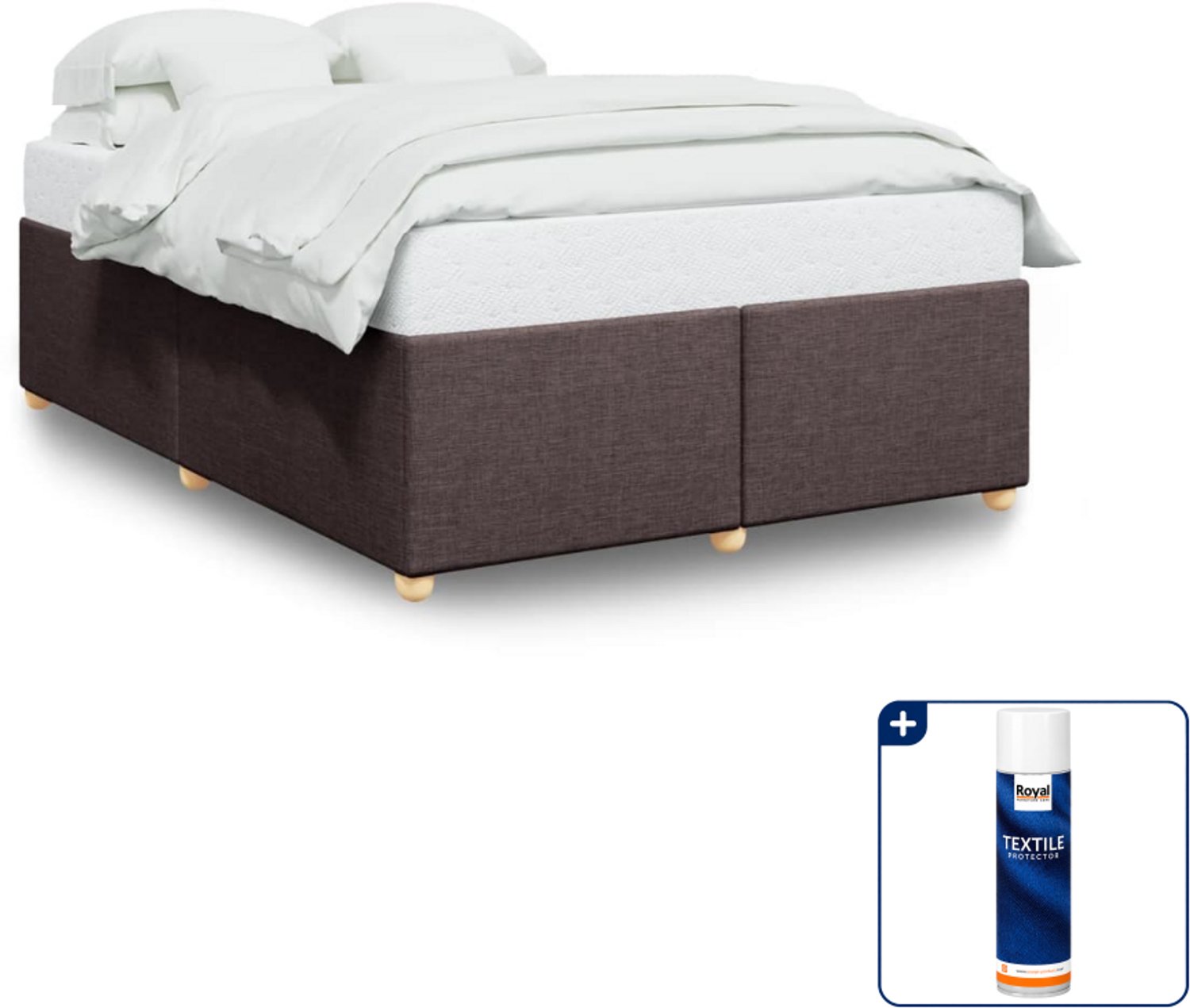 vidaXL Bedframe - 140 x 190 cm - stof - donkerbruin - Inclusief textielbeschermer 500 ml Zwart