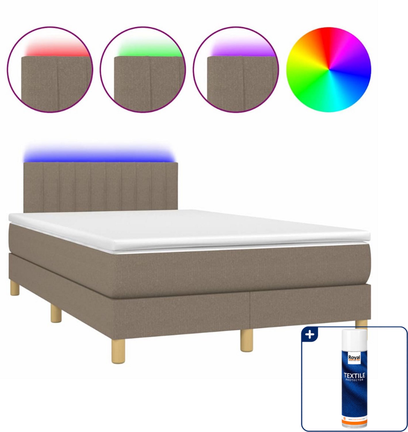 vidaXL boxspring met matras en LED - 120 x 200 cm - taupe - Inclusief textielbeschermer 500 ml