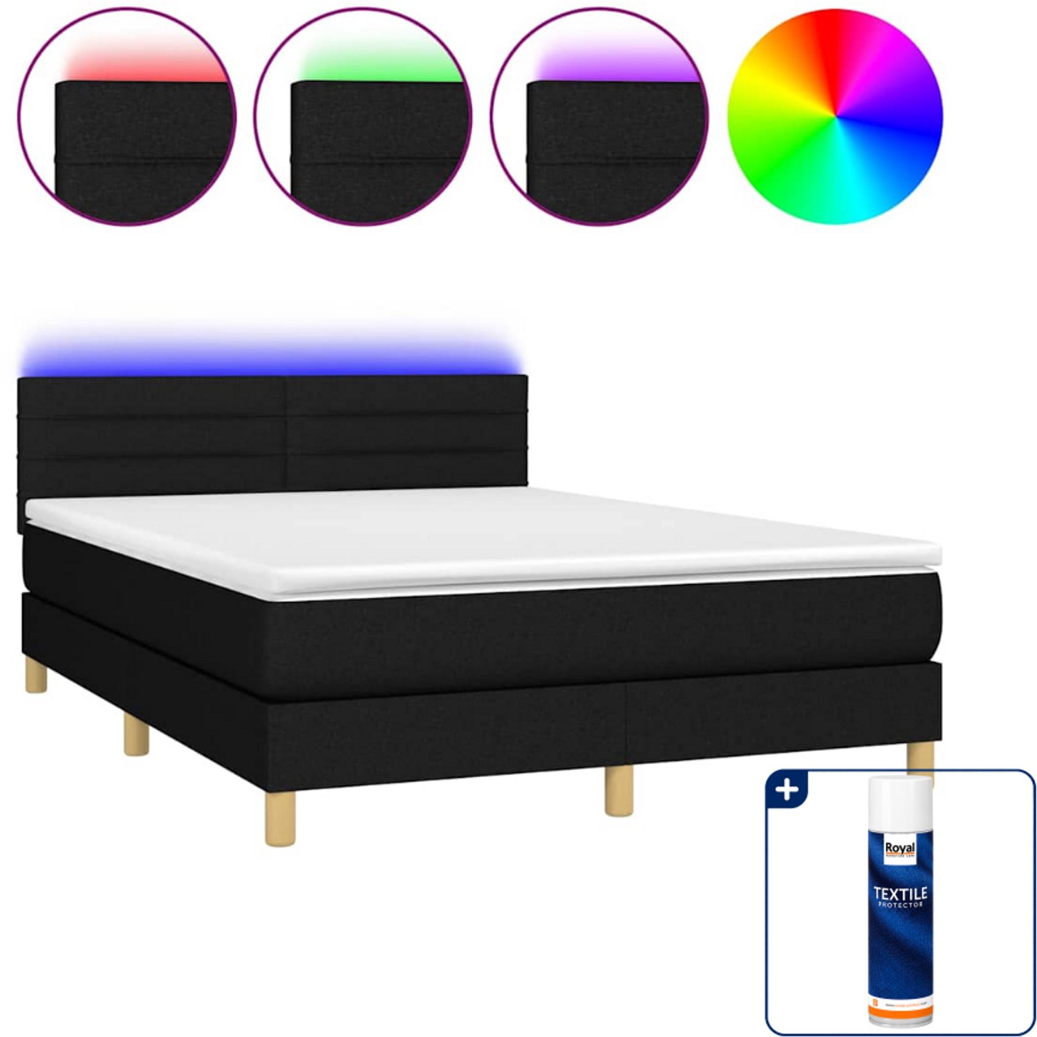 vidaXL Boxspring Small double - 140 x 200 cm - zwart - Inclusief textielbeschermer 500 ml