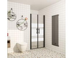 Aica dubbele draaideur douchedeur 100x195cm - 6mm EasyClean veiligheidsglas metzeefdrukstrip - mat zwart