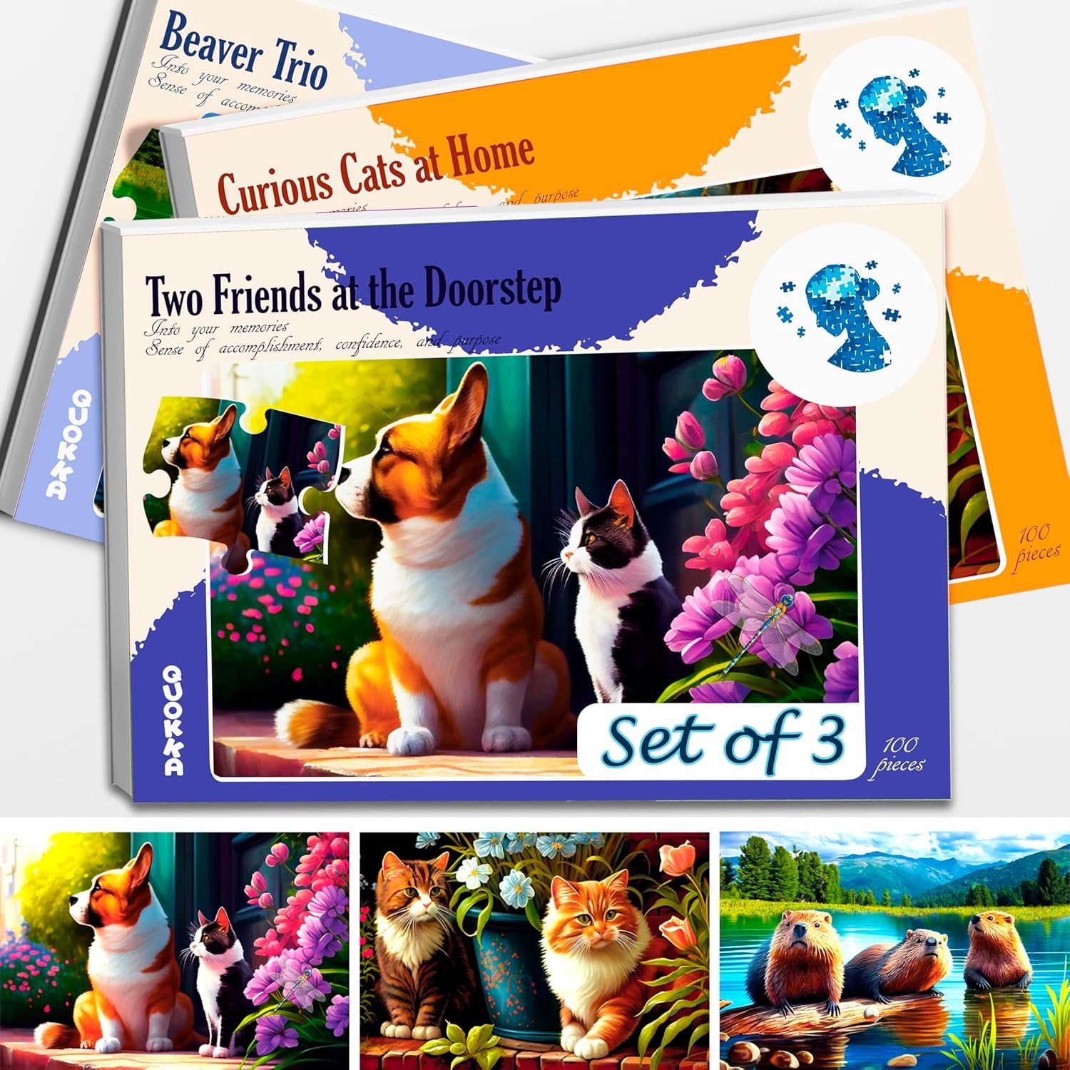 Dementiepuzzels - Bevers en Katten - 23 x 34 cm - Grote Stukken - Voor Senioren