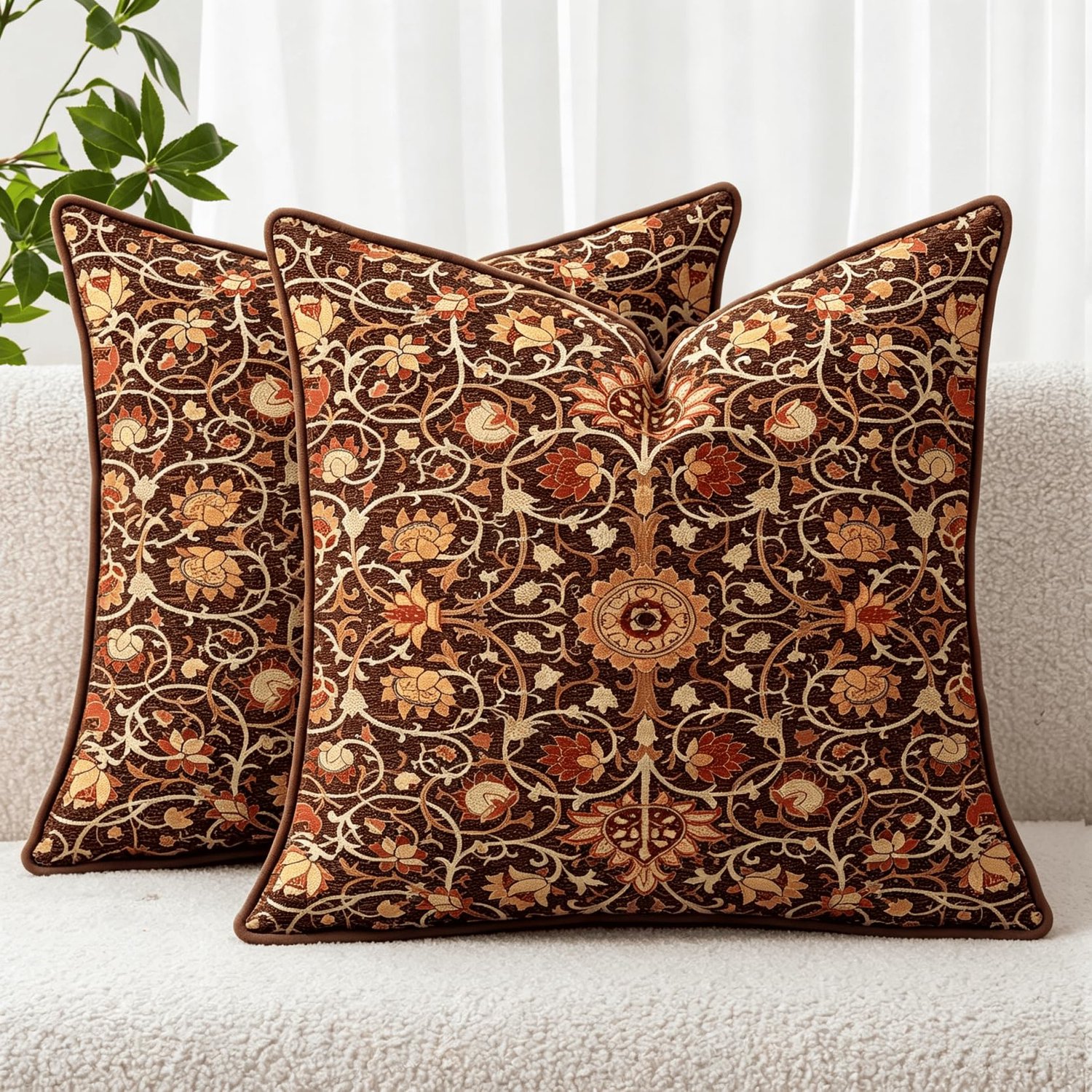 Famanu Set van 2 fluwelen kussenslopen met Boheems bloemenpatroon, rood, 40 x 40/45 x 45/50 x 50 cm, perfect voor het decoreren van je bank met luxe en stijl