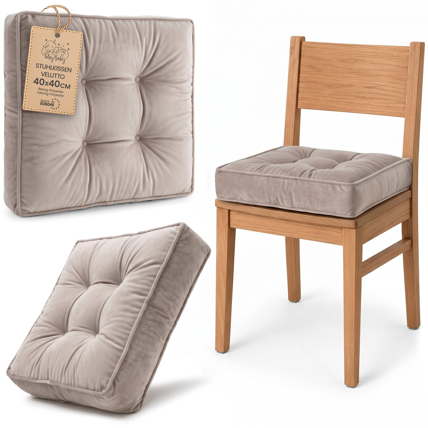 Amazinggirl Zitkussen voor Eetkamerstoel en Keukenstoel Vierkant Zacht Beige Fluweel (1 stuk)